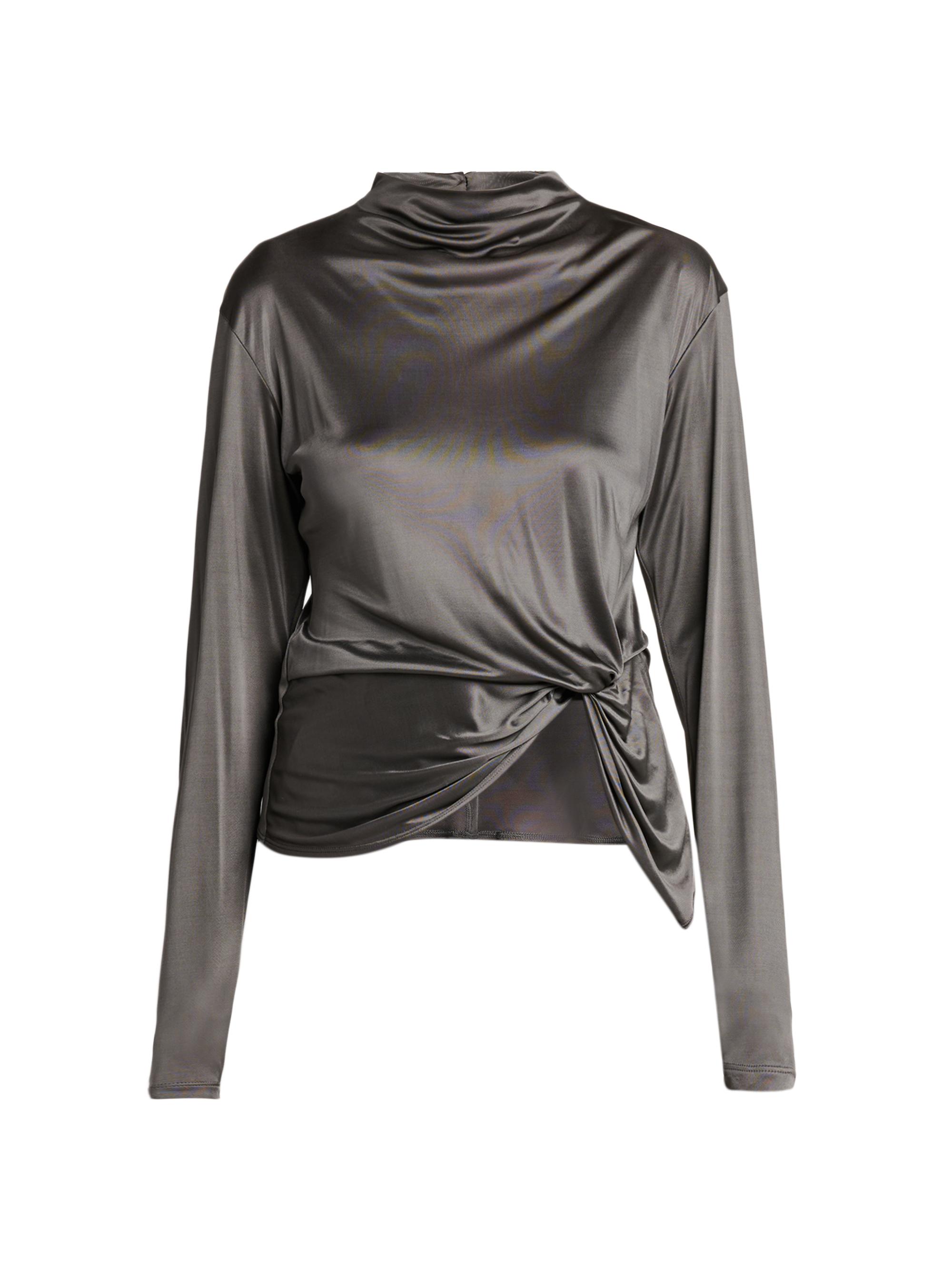 Giorgio Armani Women's Gathered Mock Turtleneck Top - Lava Smoke