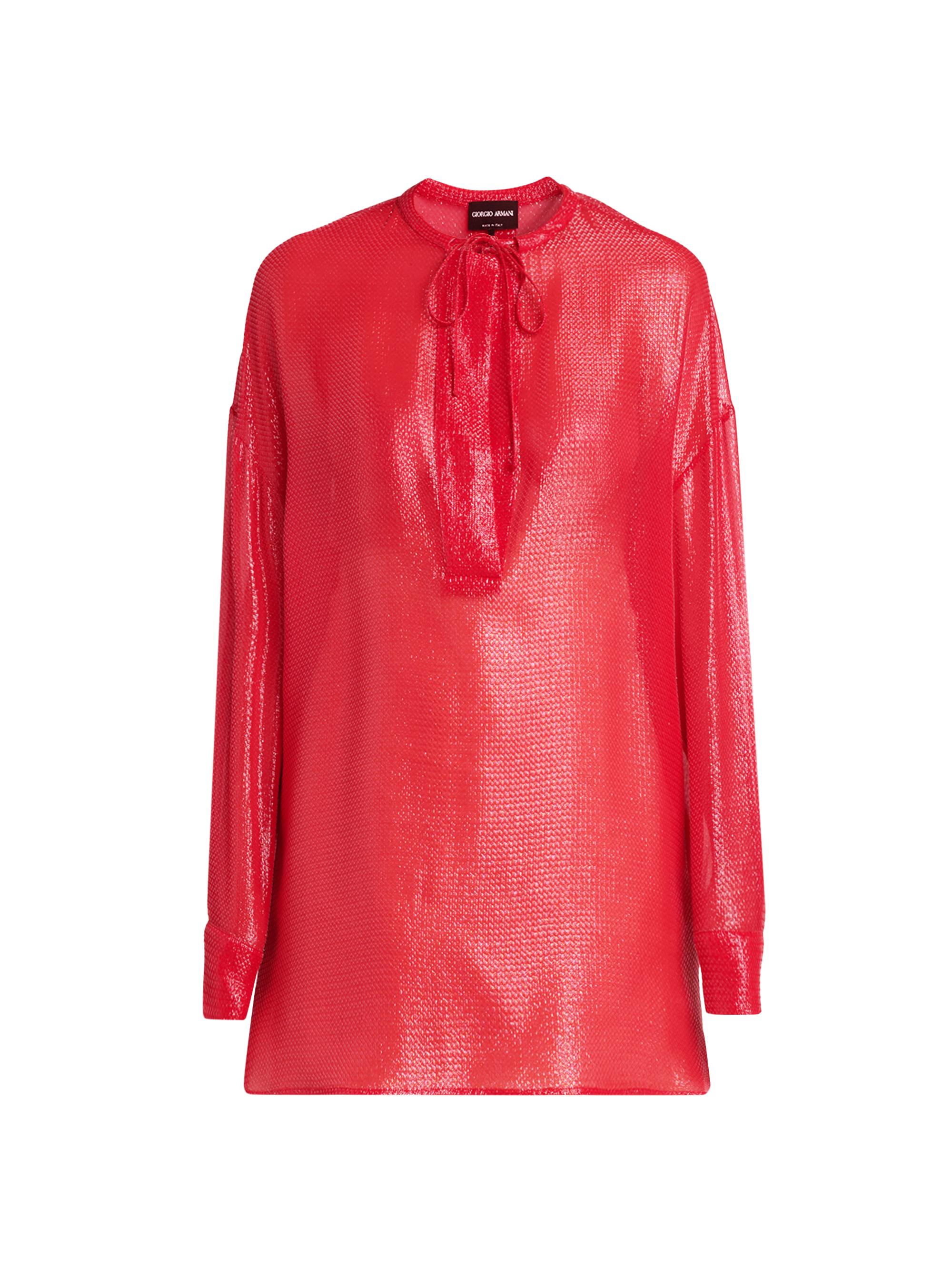 Giorgio Armani Women's Textured-Sheen Sheer Silk-Blend Tunic-Style Blouse - Samba