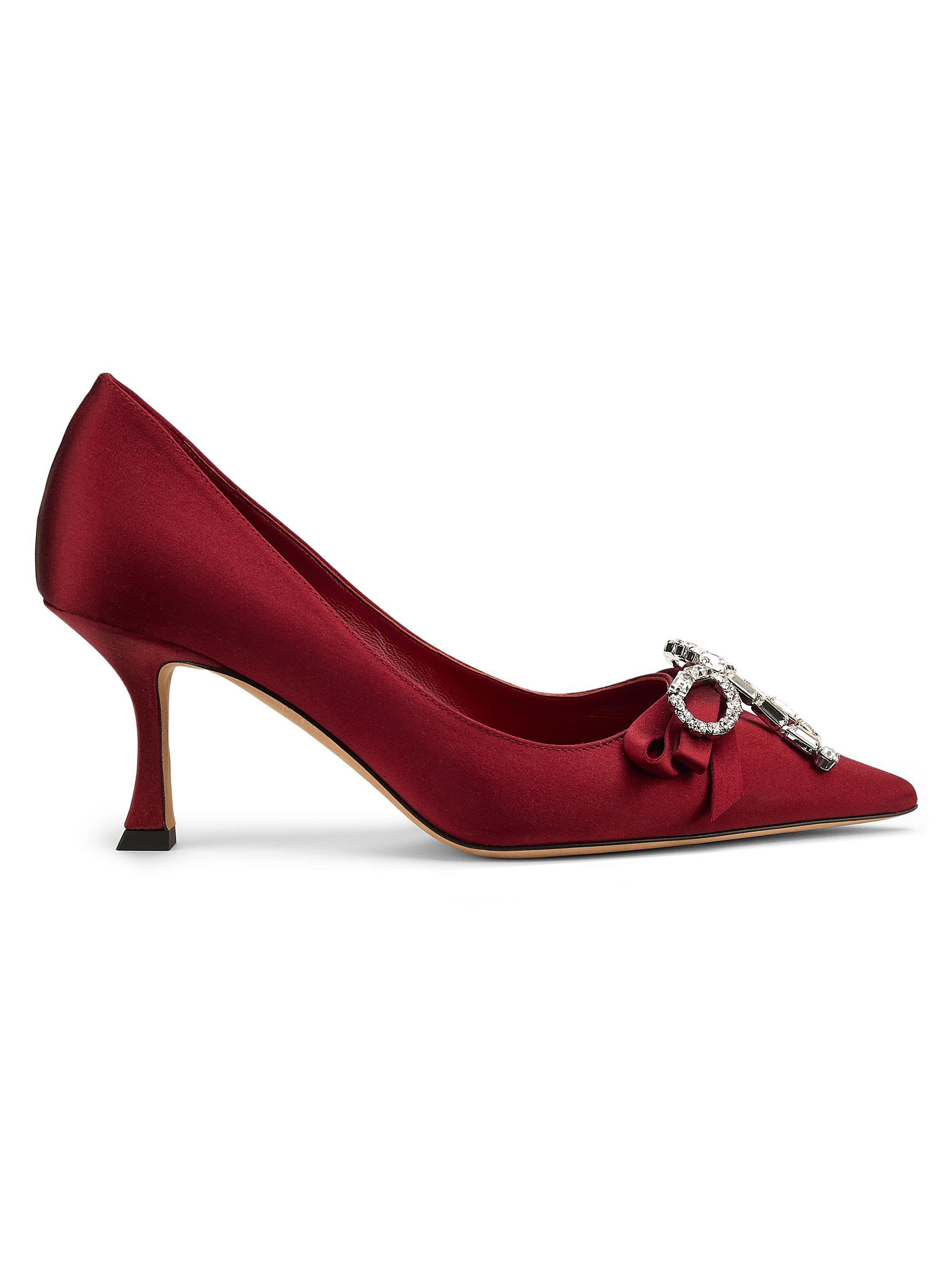 Jimmy Choo Women's Auria 70MM Crystal-Embellished Bow Satin Pumps - Ruby Red Crystal