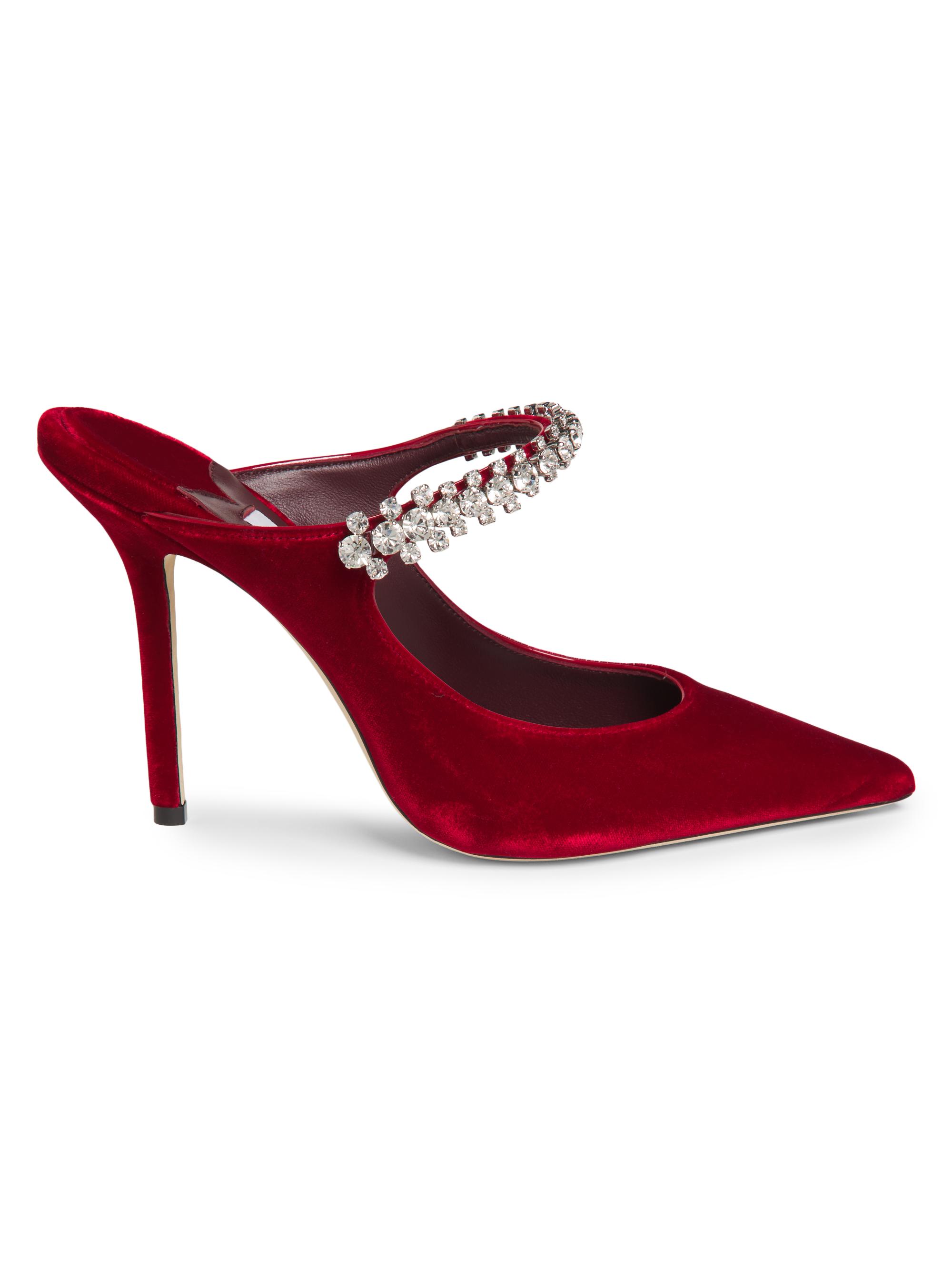 Jimmy Choo Women's Bing 100MM Crystal-Embellished Velvet Mules - Ruby Red