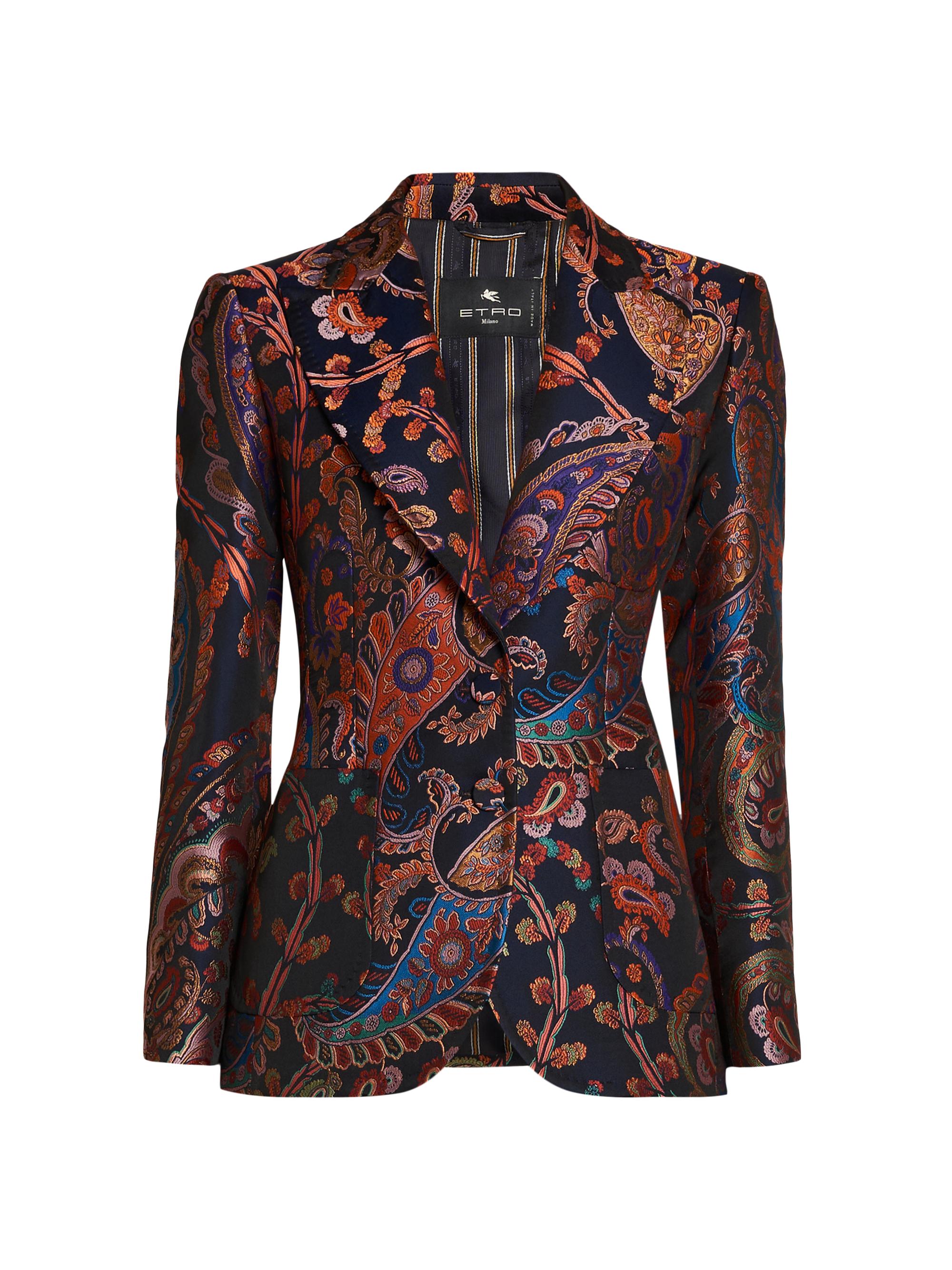 Etro Women's Paisley Brocade Fitted Jacket - Multicolor Blue Base