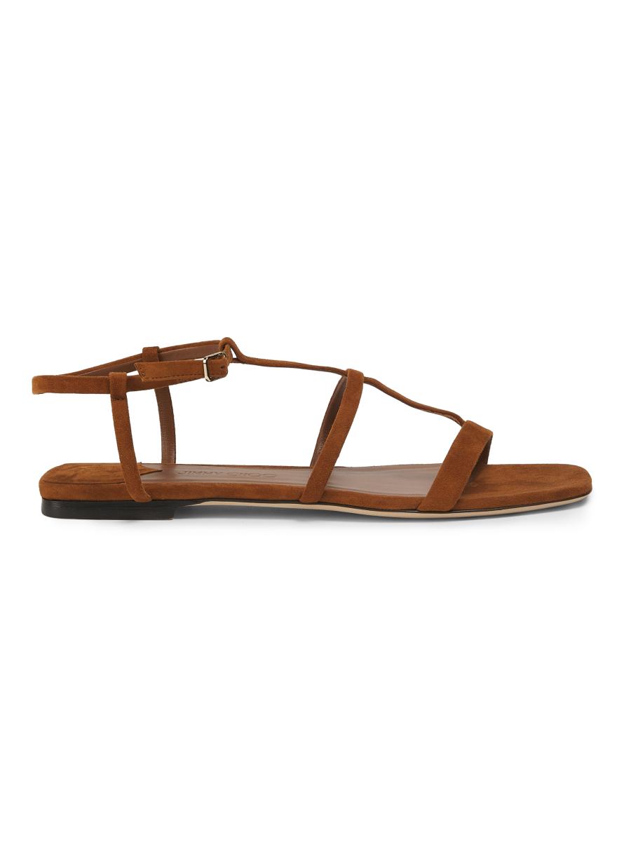 Jimmy Choo Gwyn Suede T-Strap Flat Sandals | Saks Fifth Avenue