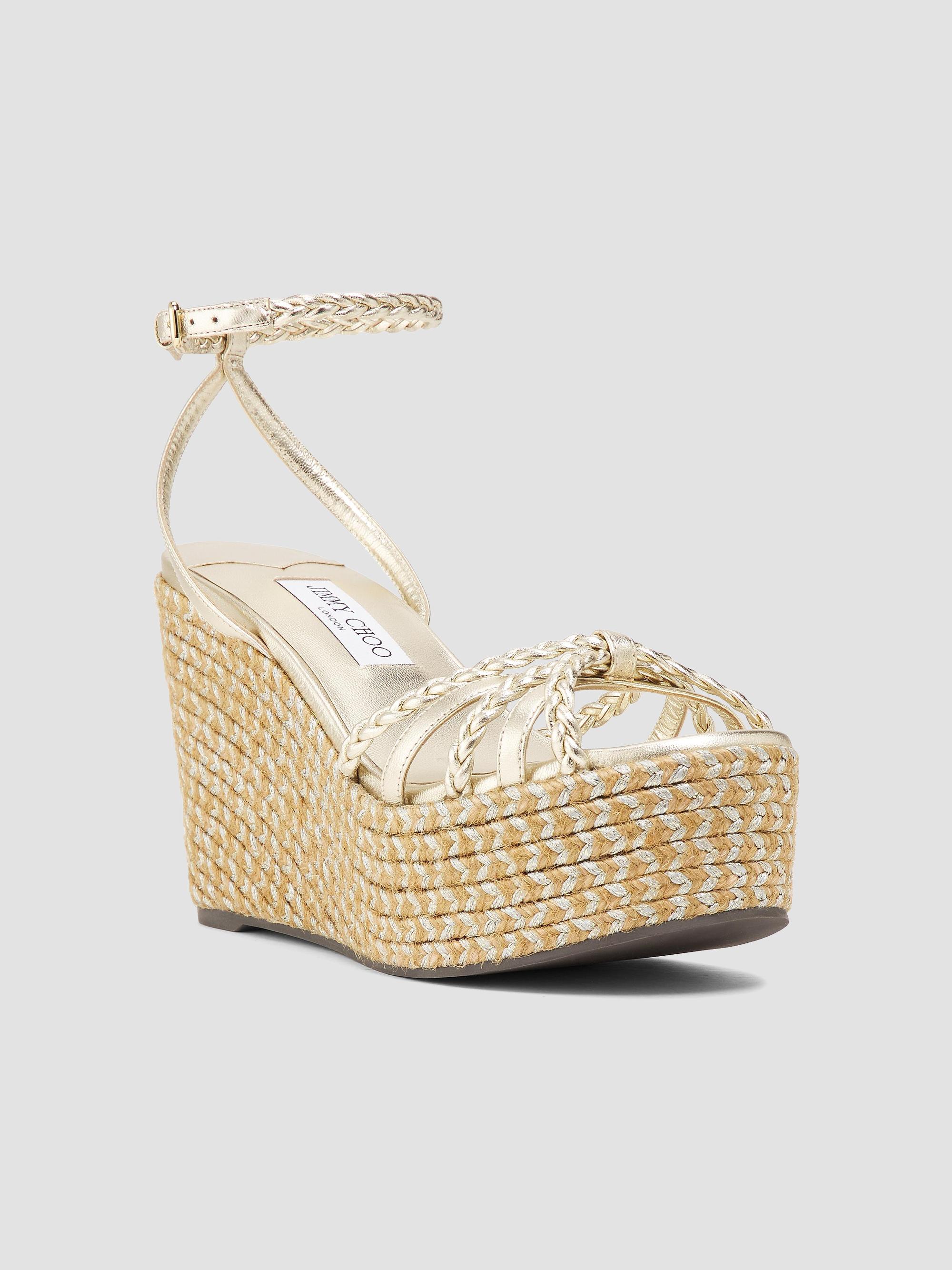 美品⭐︎JIMMY CHOO Espadrille Wedge Sandals Jimmy Choo Dree 100MM Metallic Leather Wedge Espadrilles | Saks