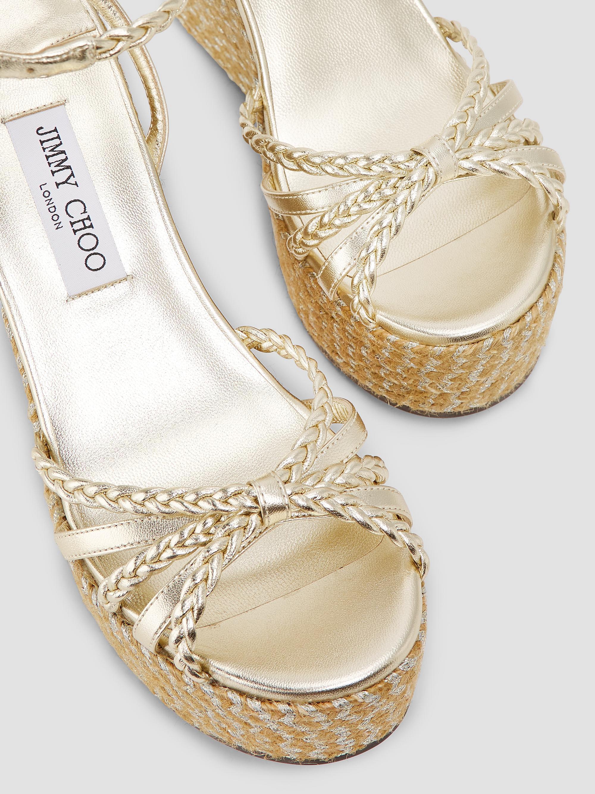 Jimmy Choo Dree 100MM Metallic Leather Wedge Espadrilles | Saks