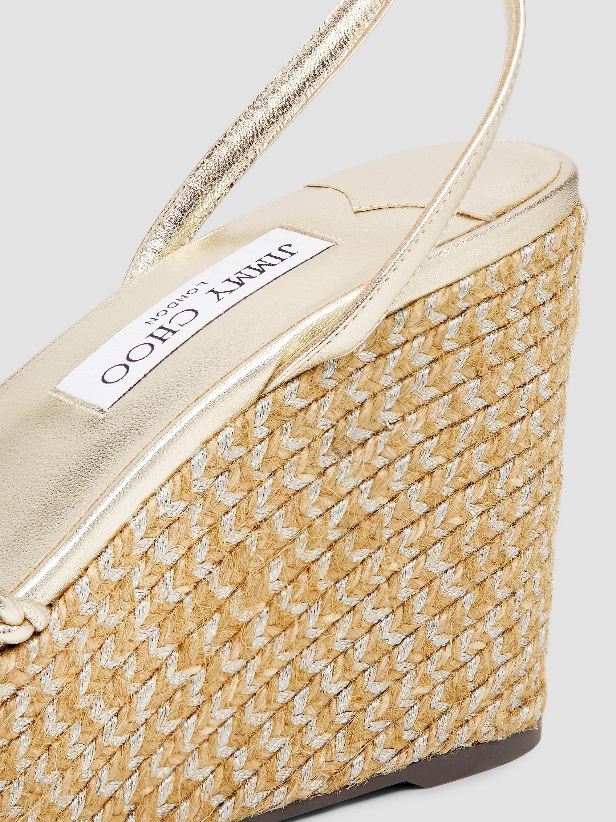 Jimmy Choo Dree 100MM Metallic Leather Wedge Espadrilles | Saks