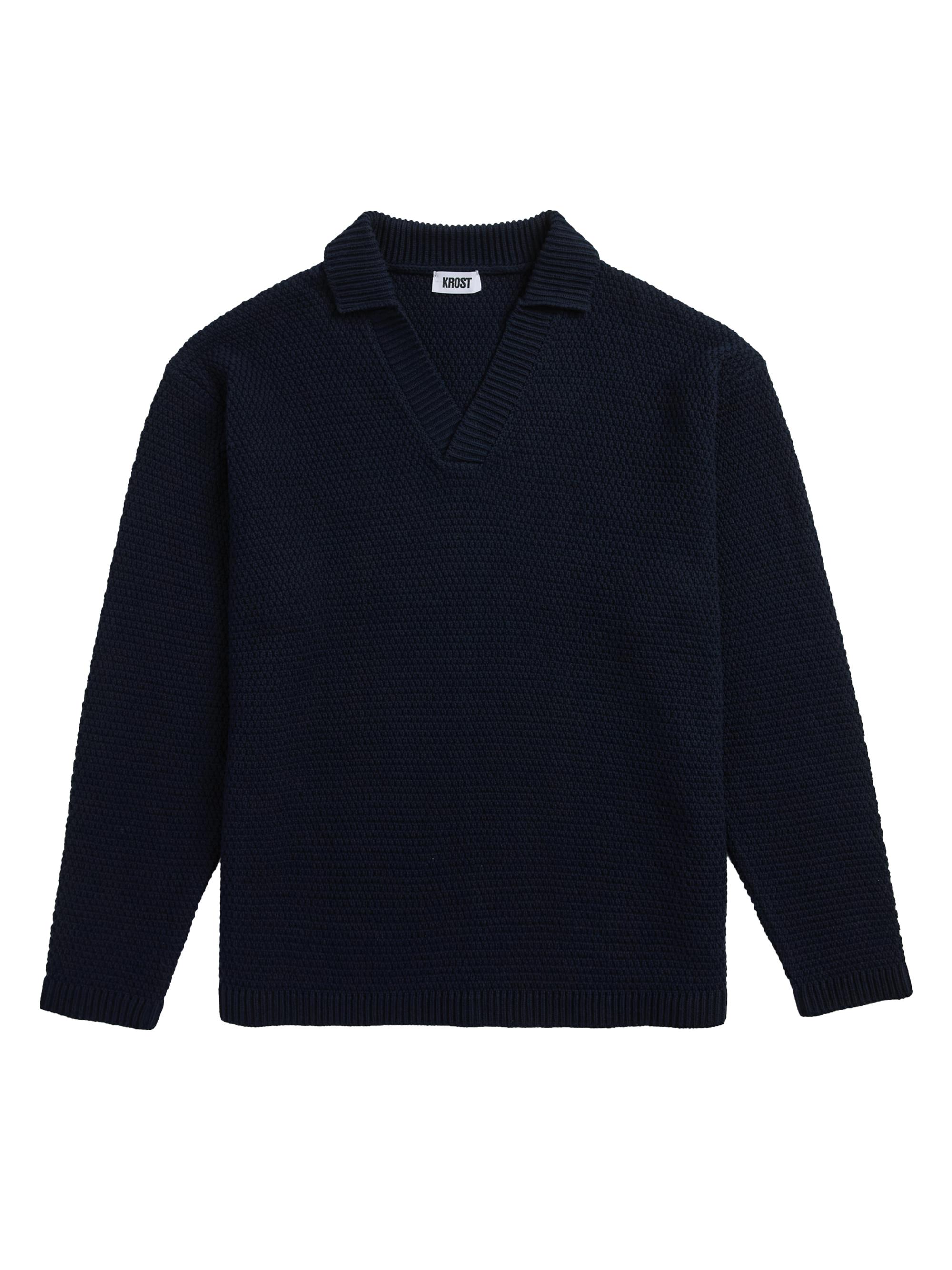 Krost Men's Broken Rib Long Sleeve Polo - Dark Navy