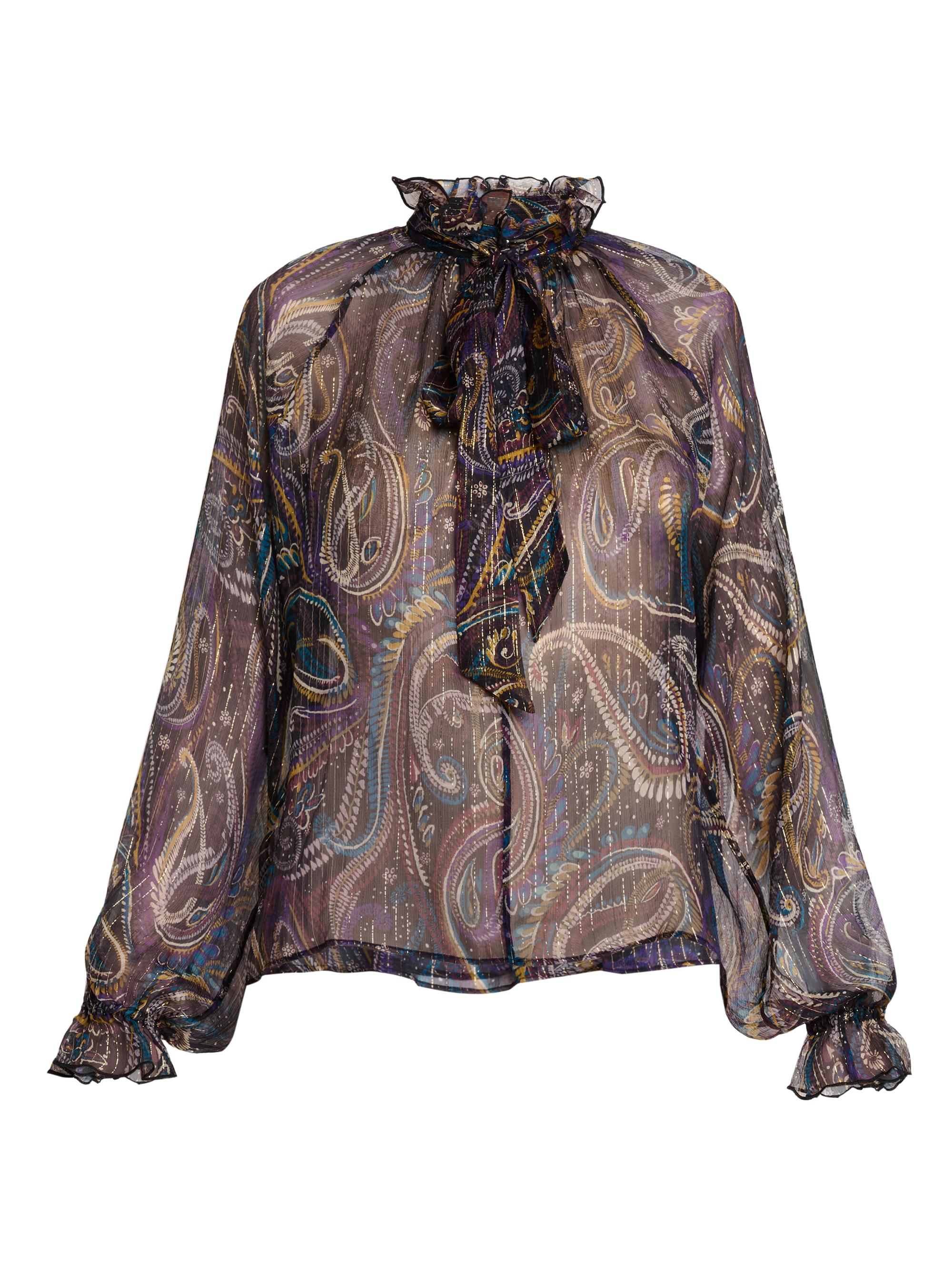 Etro Women's Paisley Metallic Silk Ruffle Blouse - Printed Black Base