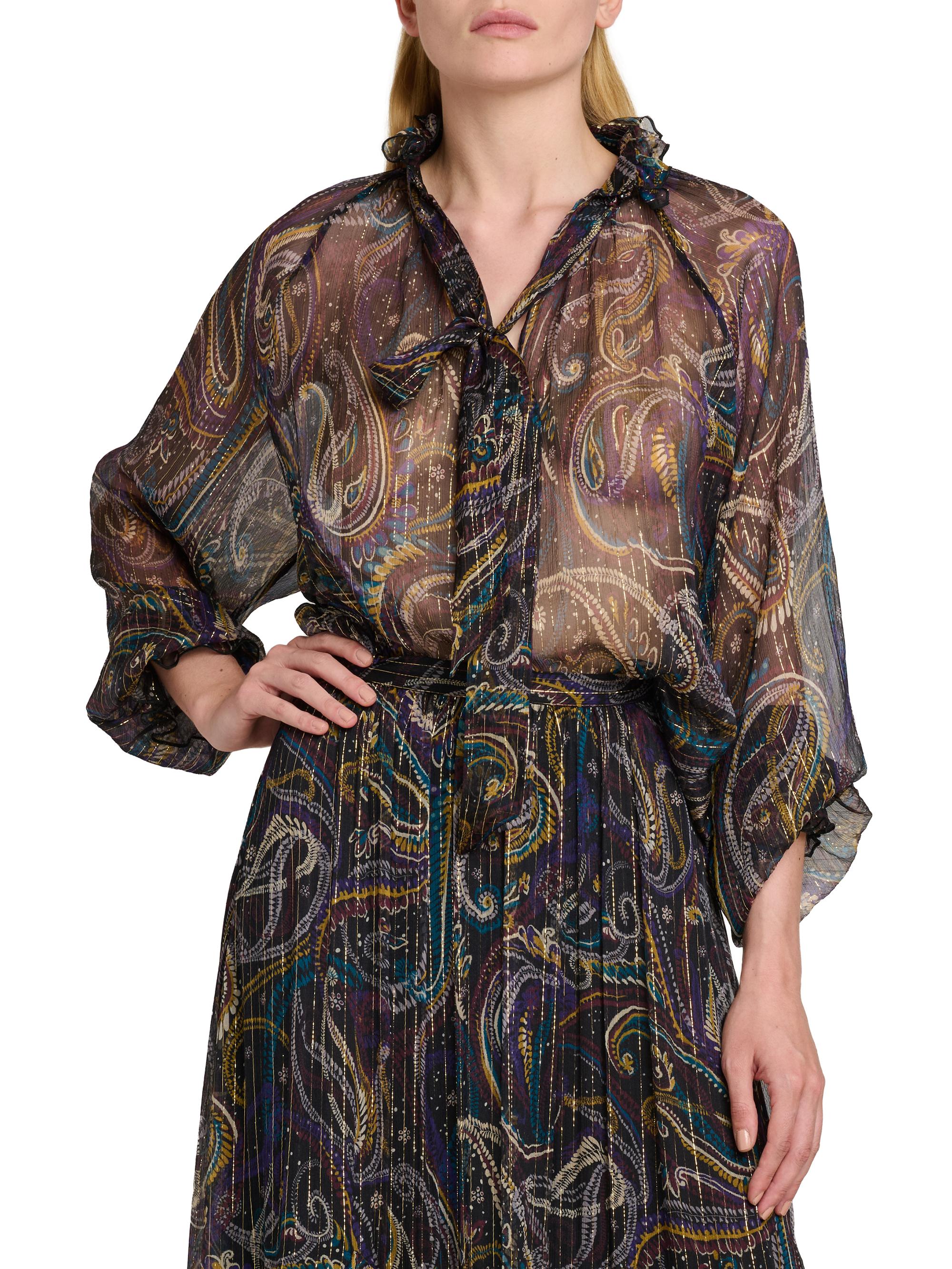 Etro Paisley Metallic Silk Ruffle Blouse | Saks Fifth Avenue