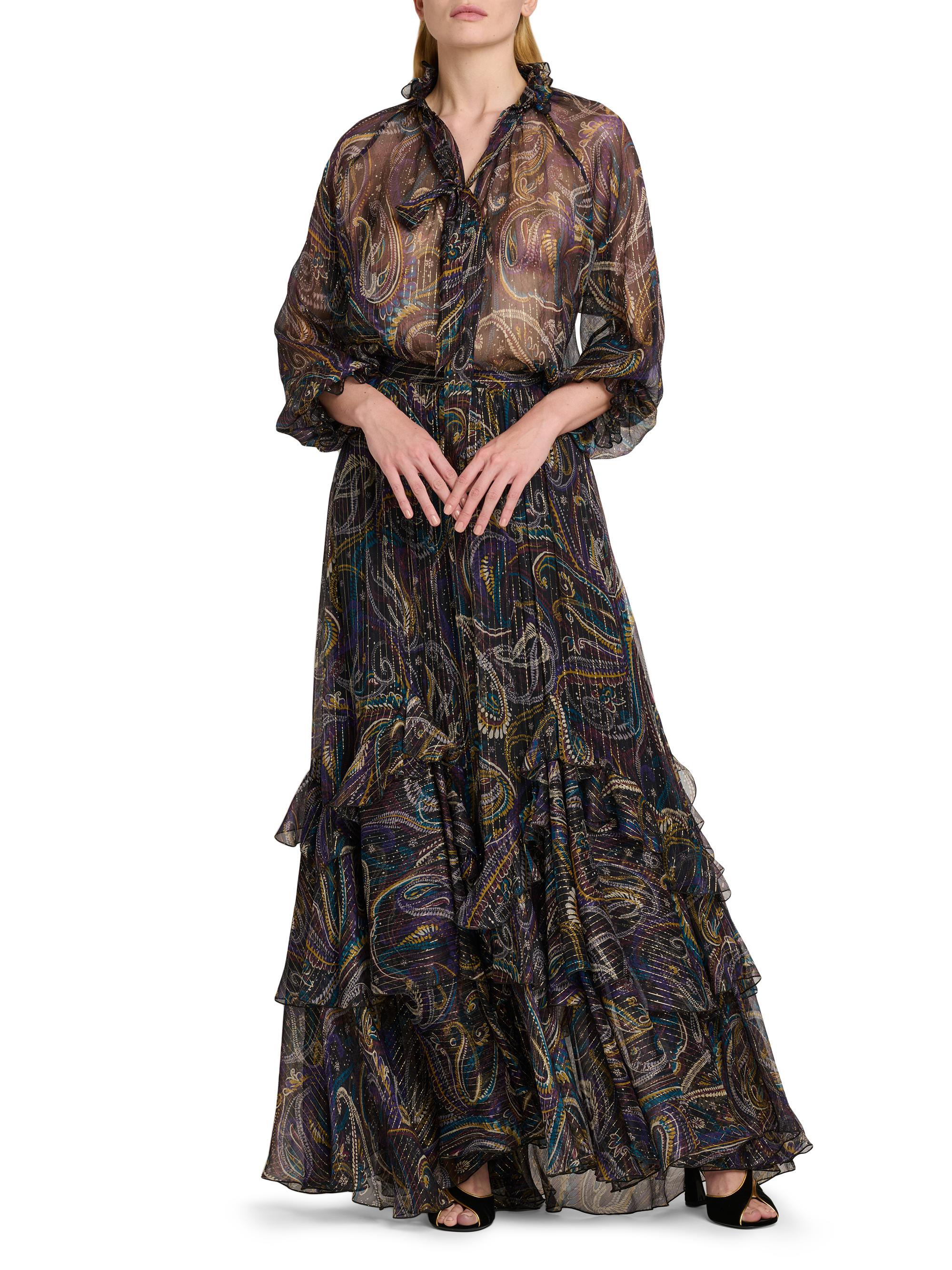 Etro Paisley Metallic Silk Ruffle Blouse | Saks Fifth Avenue