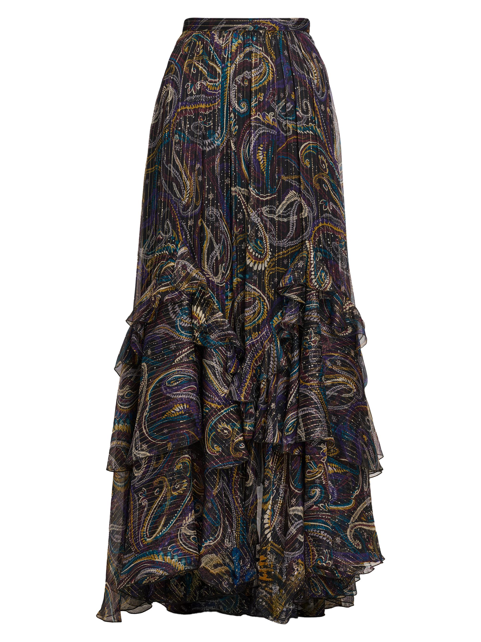 Etro Women's Paisley Metallic Silk Maxi Skirt - Printed Black Base