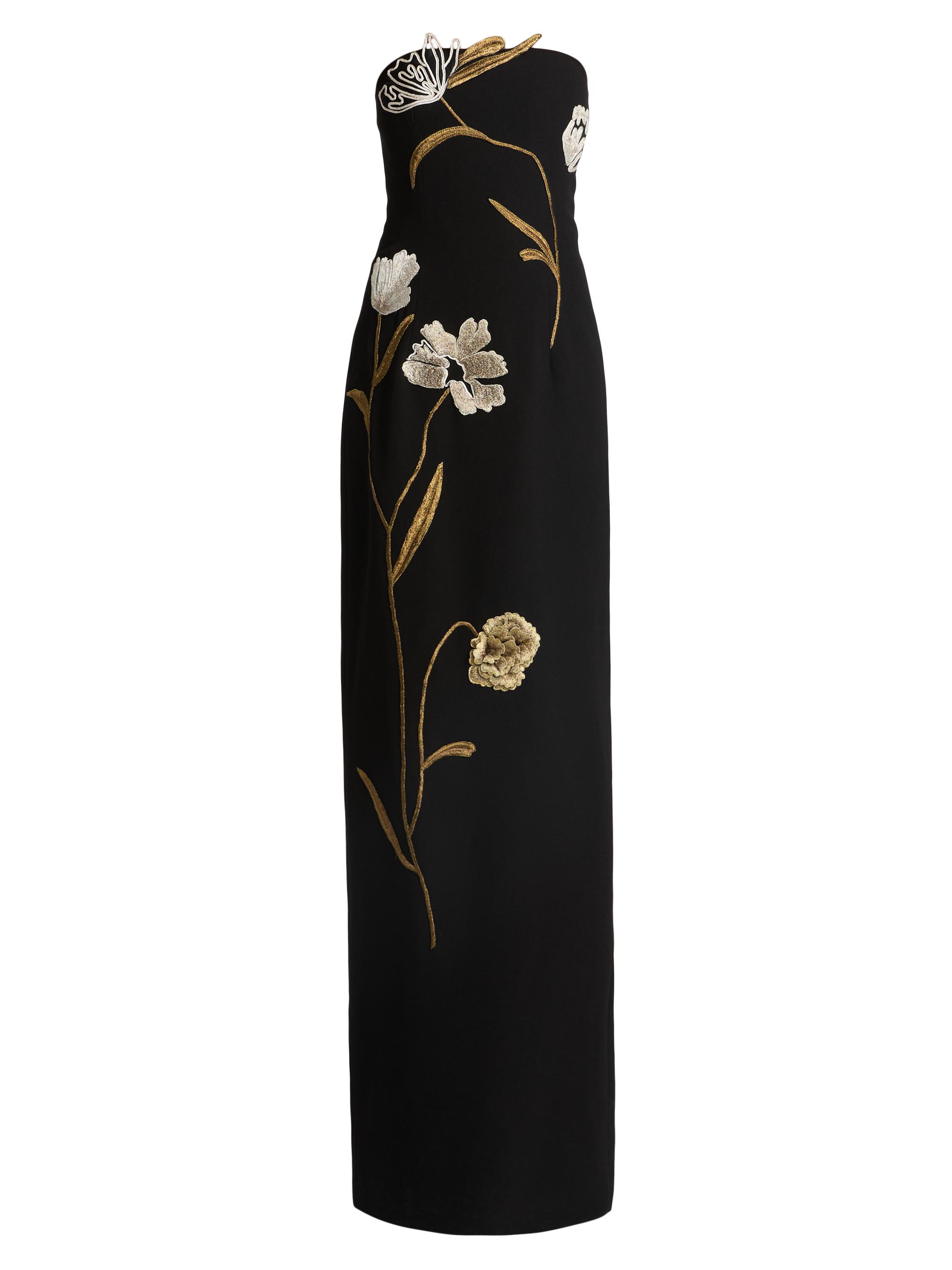 Lela Rose Women's Floral Cord Embroidered Strapless Gown - Black Metallic
