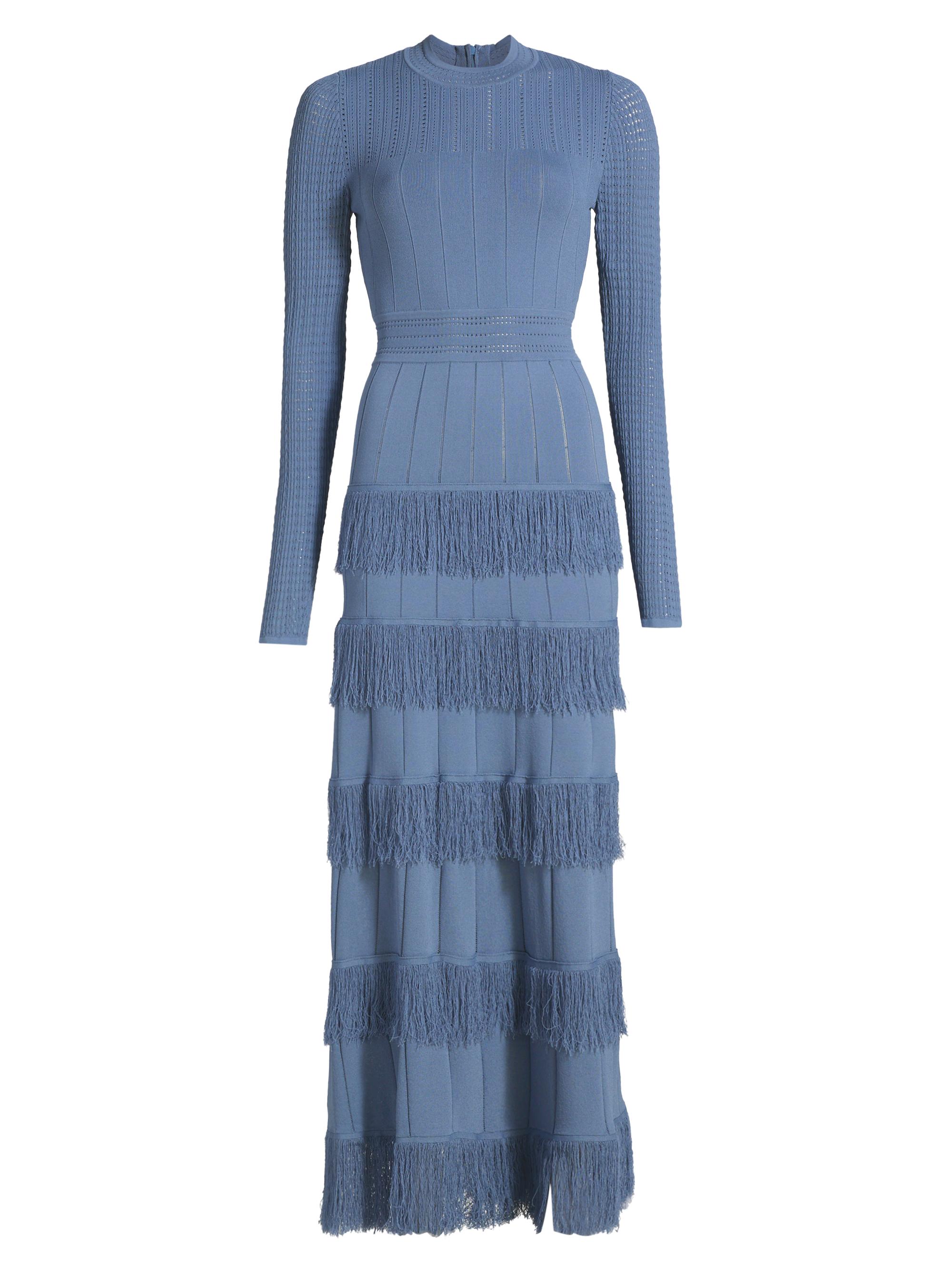 Lela Rose Women's Piper Fringe Knit Maxi Dress - Cornflower