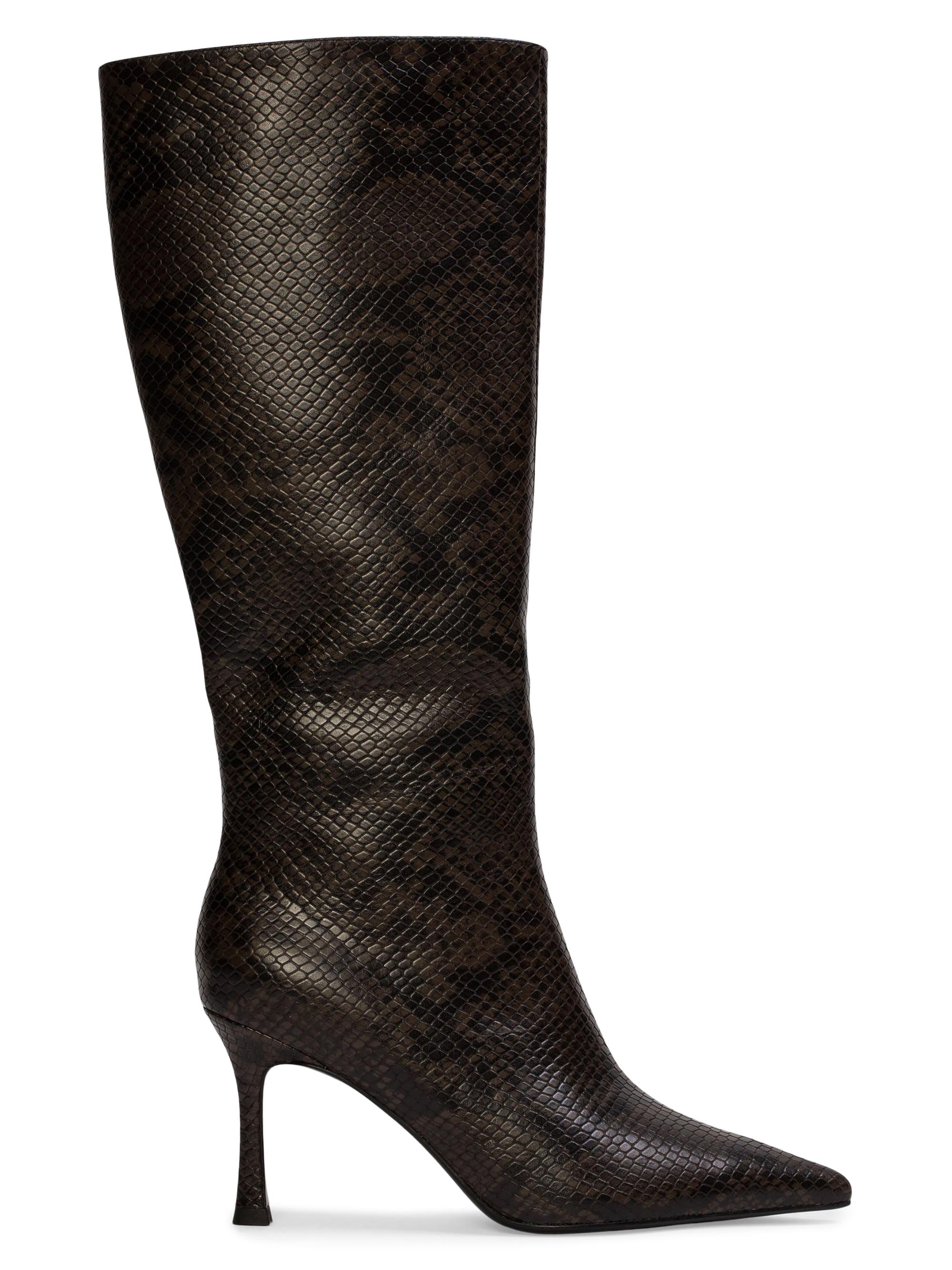 Black Suede Studio Women's Draya 80MM Snake Print Knee-High Boots - Brown Snake Leather