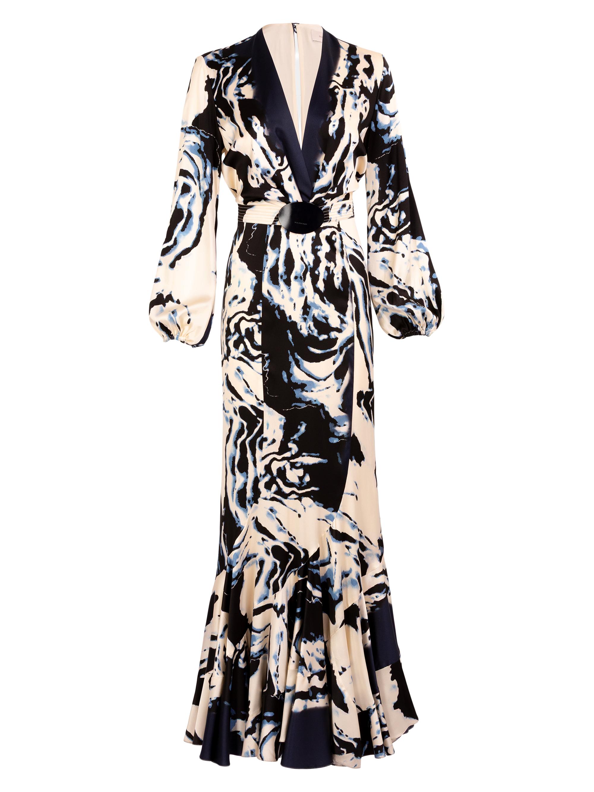 Silvia Tcherassi Women's Remy Plunging Stretch-Silk Maxi Dress - Deep Sea Abstract