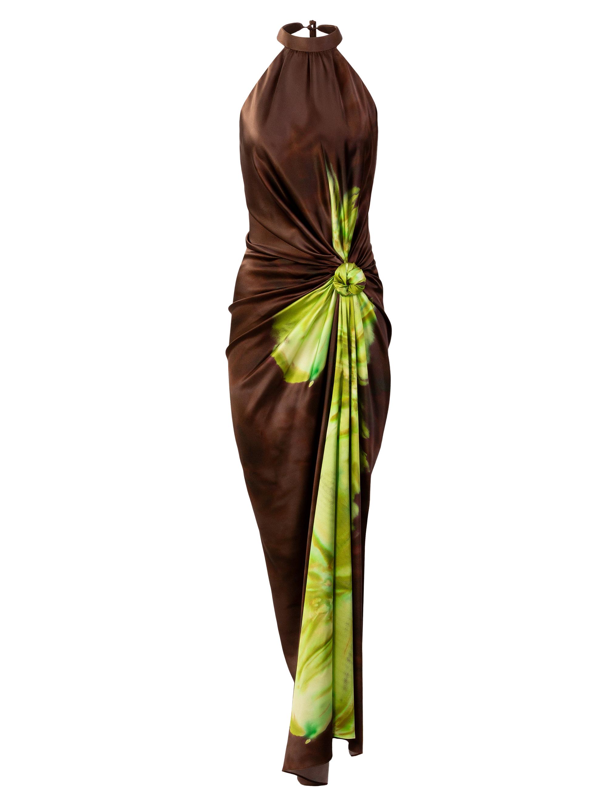 Silvia Tcherassi Women's Tizziana Knotted Stretch-Silk Maxi Dress - Green Flower