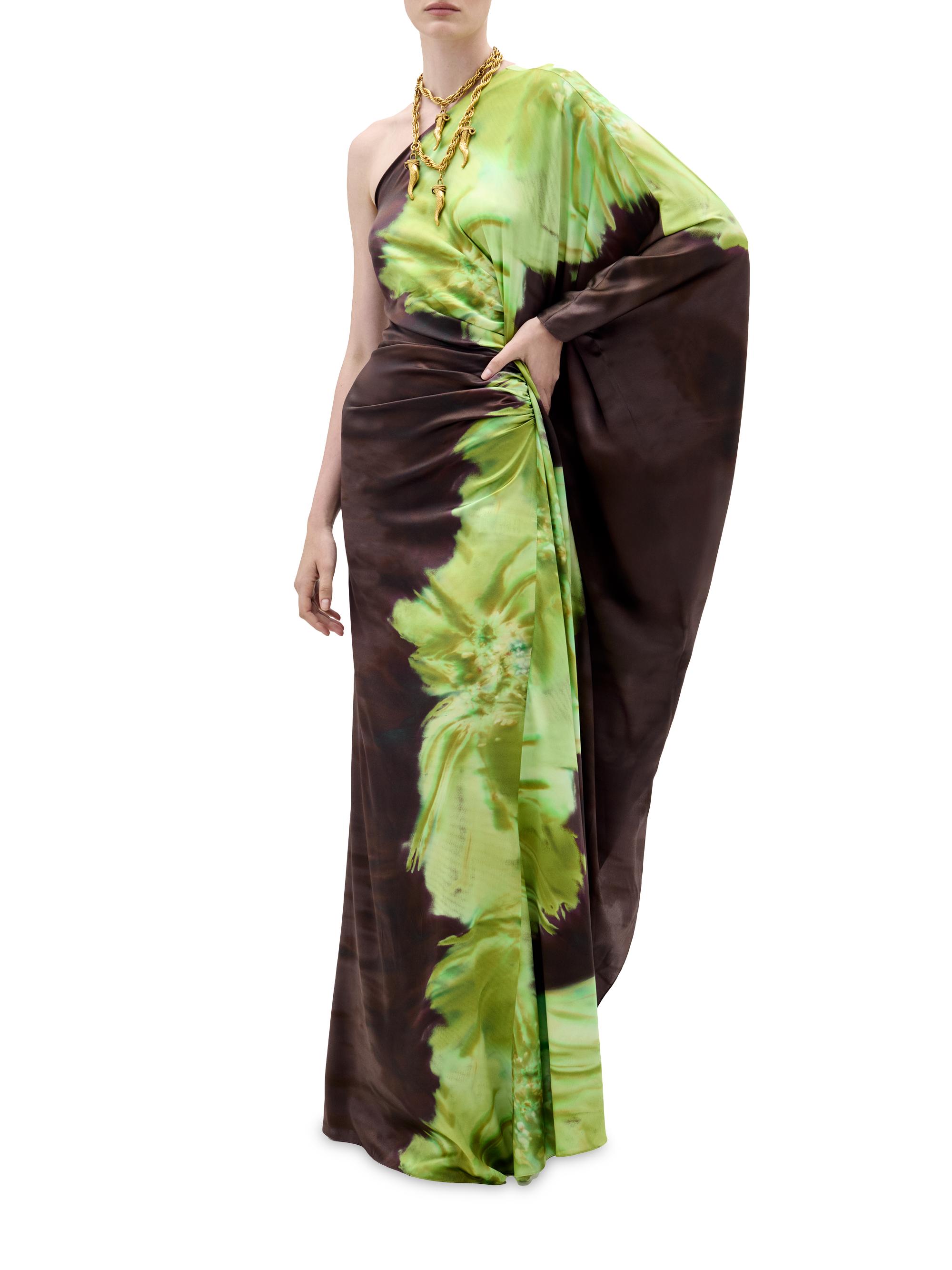 Silvia Tcherassi Women's Afrodita Tie-Dye Stretch-Silk Maxi Dress - Green Flower - Size Xs