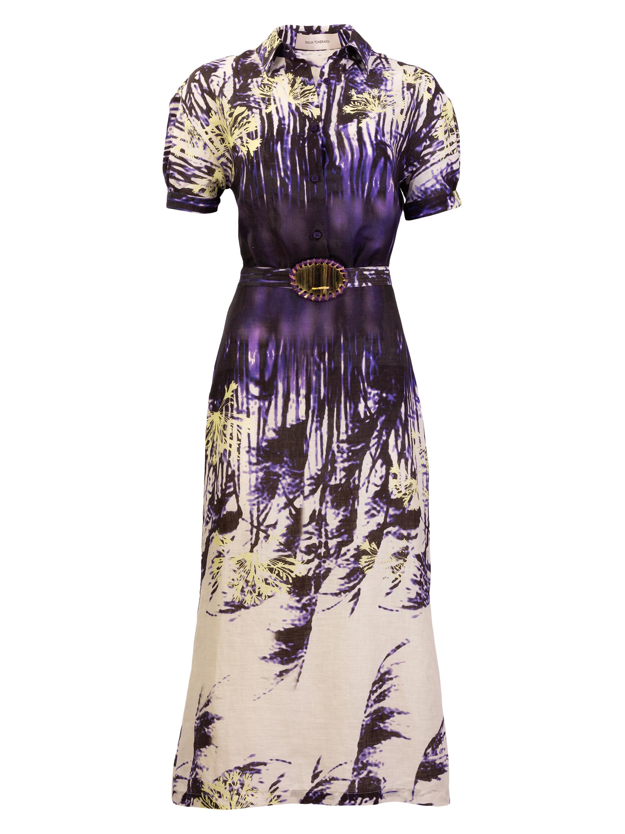 Silvia Tcherassi Women's Lee Palm-Print Linen Midi-Shirtdress - Dark Dandelion