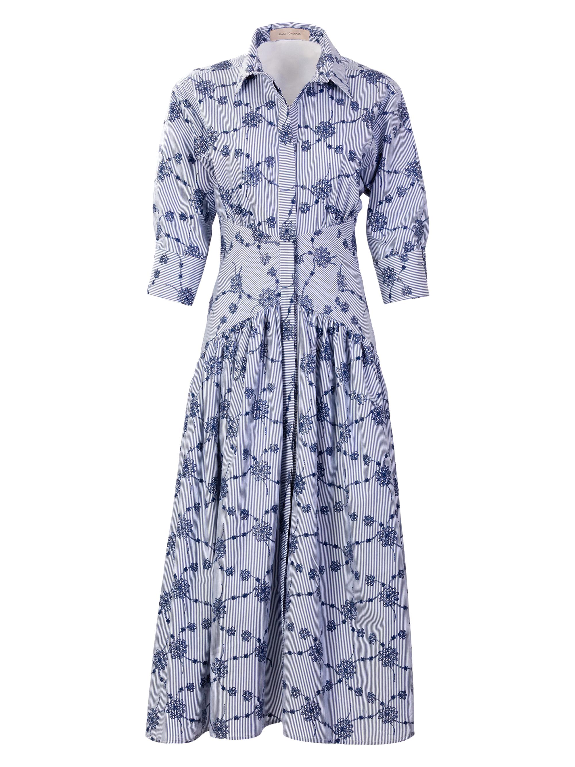 Silvia Tcherassi Women's Indy Floral-Embroidered Cotton-Blend Midi-Shirtdress - Embroidered Mini Flowers