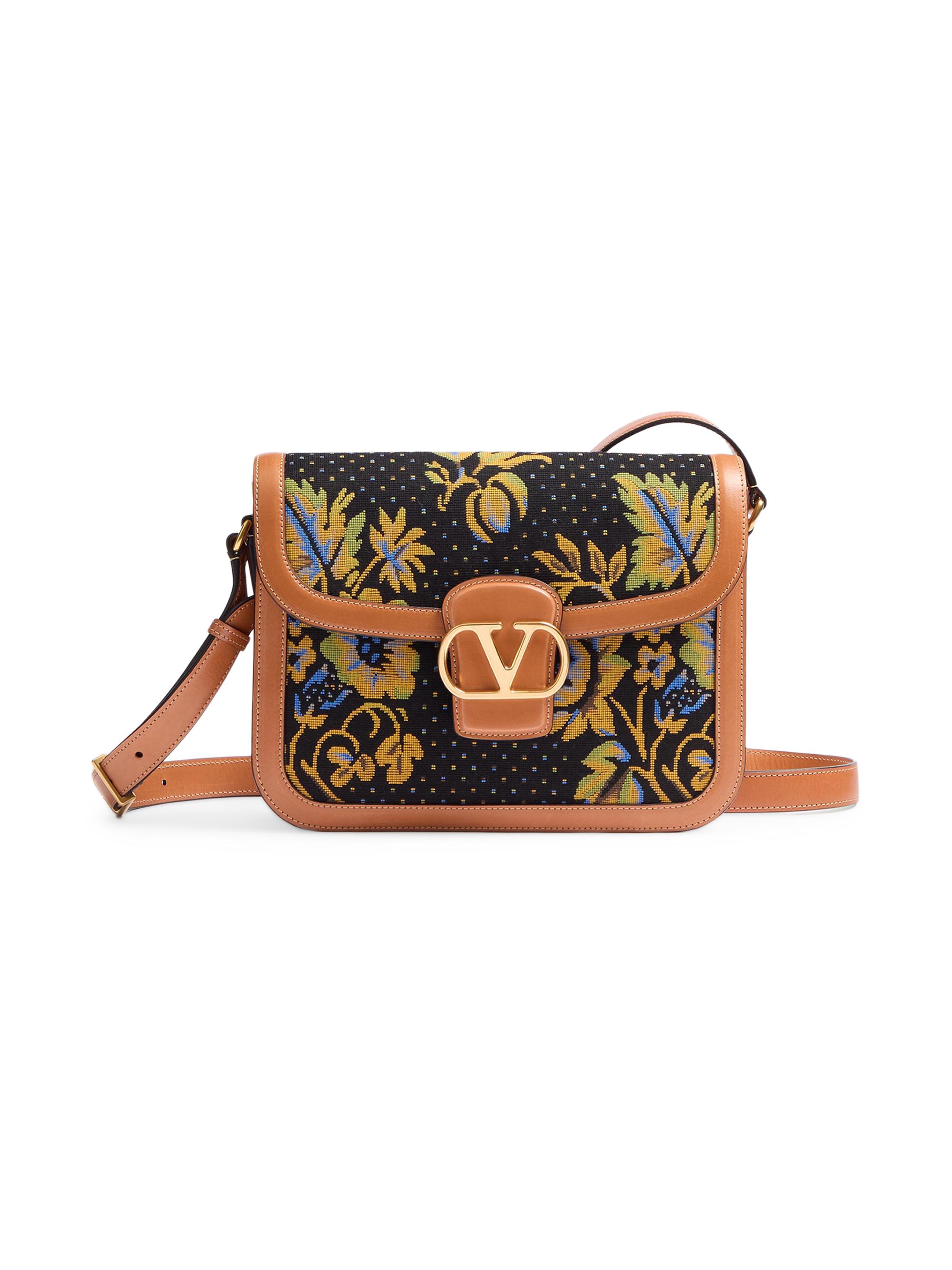 Valentino Garavani Women's 9to5 Jacquard Shoulder Bag with Floral Pattern - Multicoloured Camel