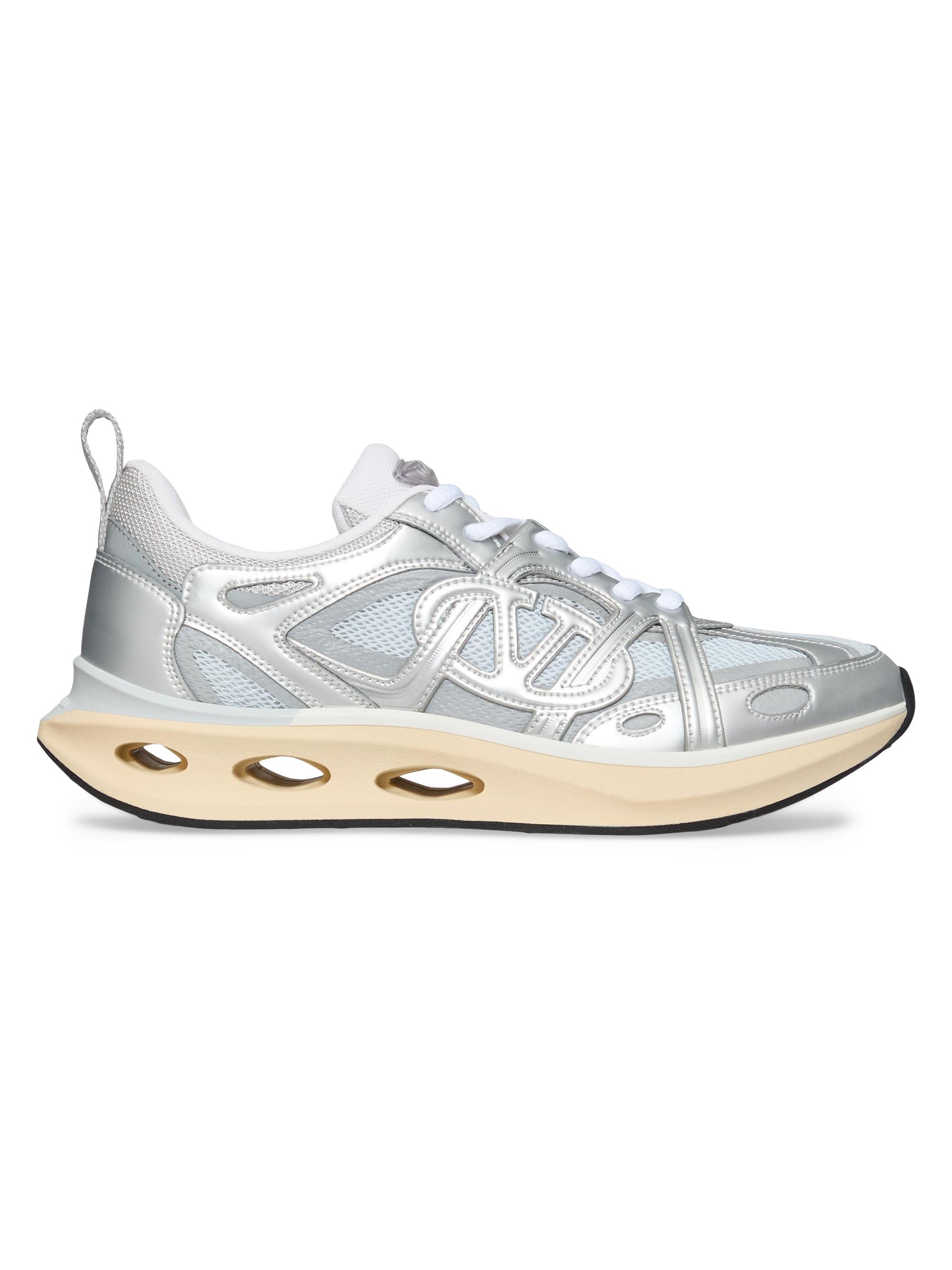 Valentino Garavani Women's VLogo Easyjog Sneakers in Mirror and Fabric - White Silver