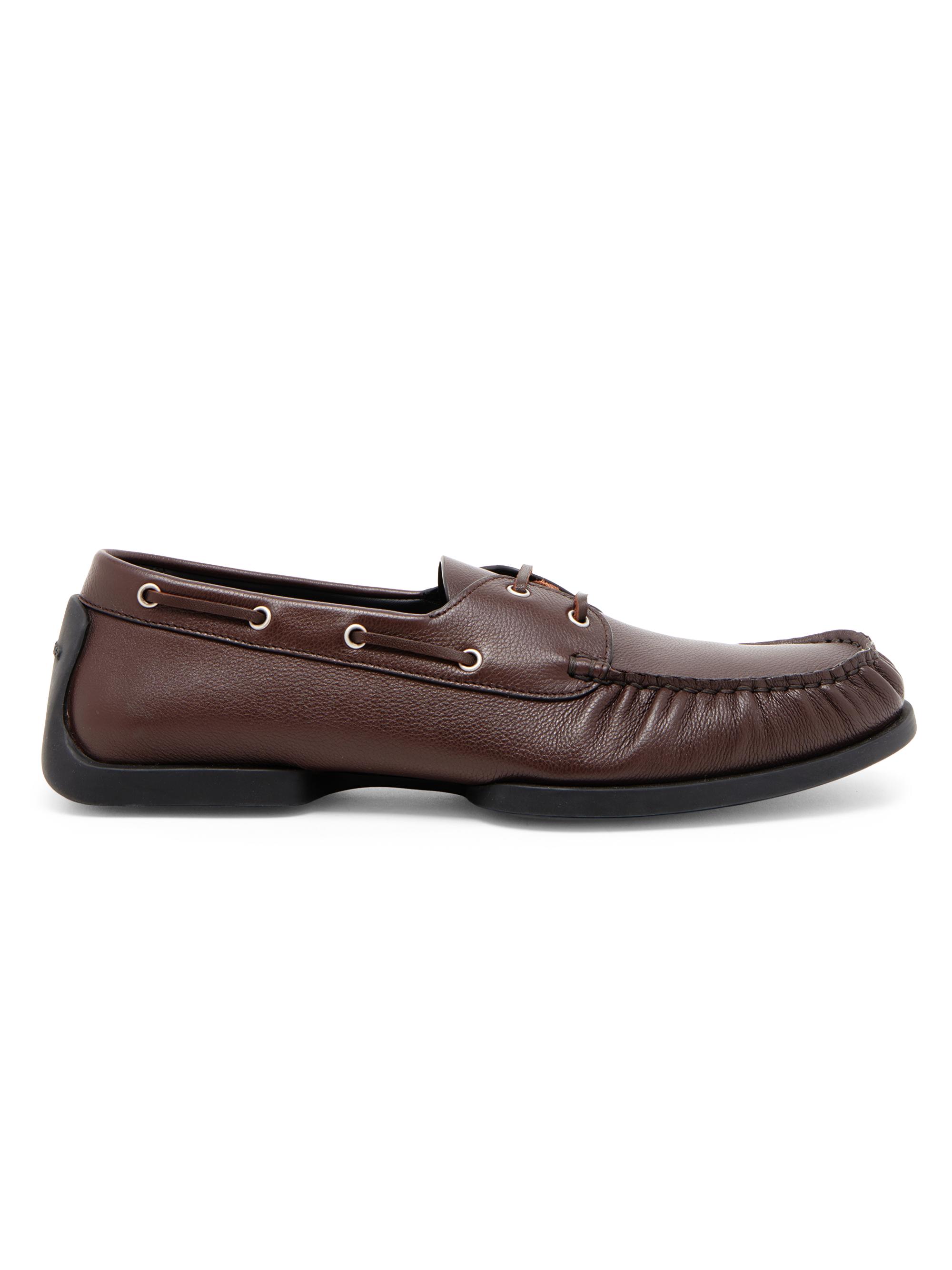 Jil Sander Men's Leather Boat-Shoe Loafers - Mahogany