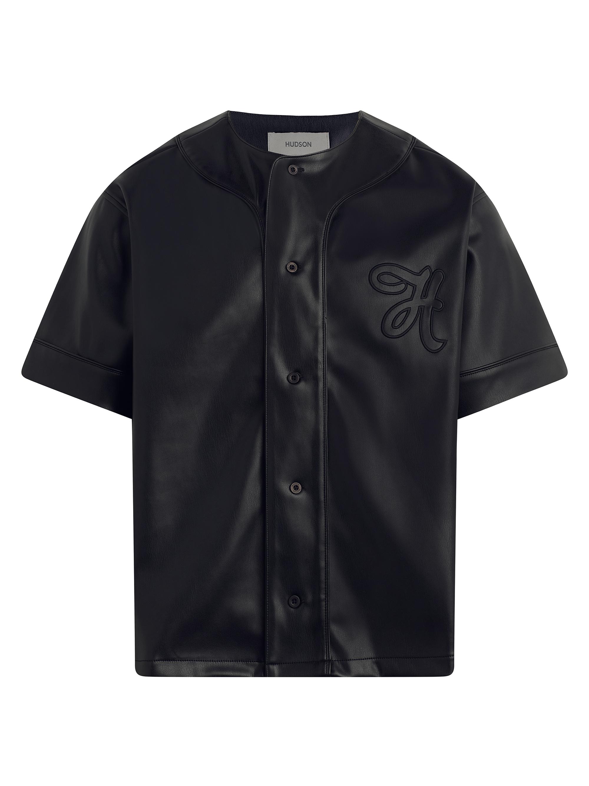 Hudson Jeans Men's Faux Leather Baseball Jersey - Black