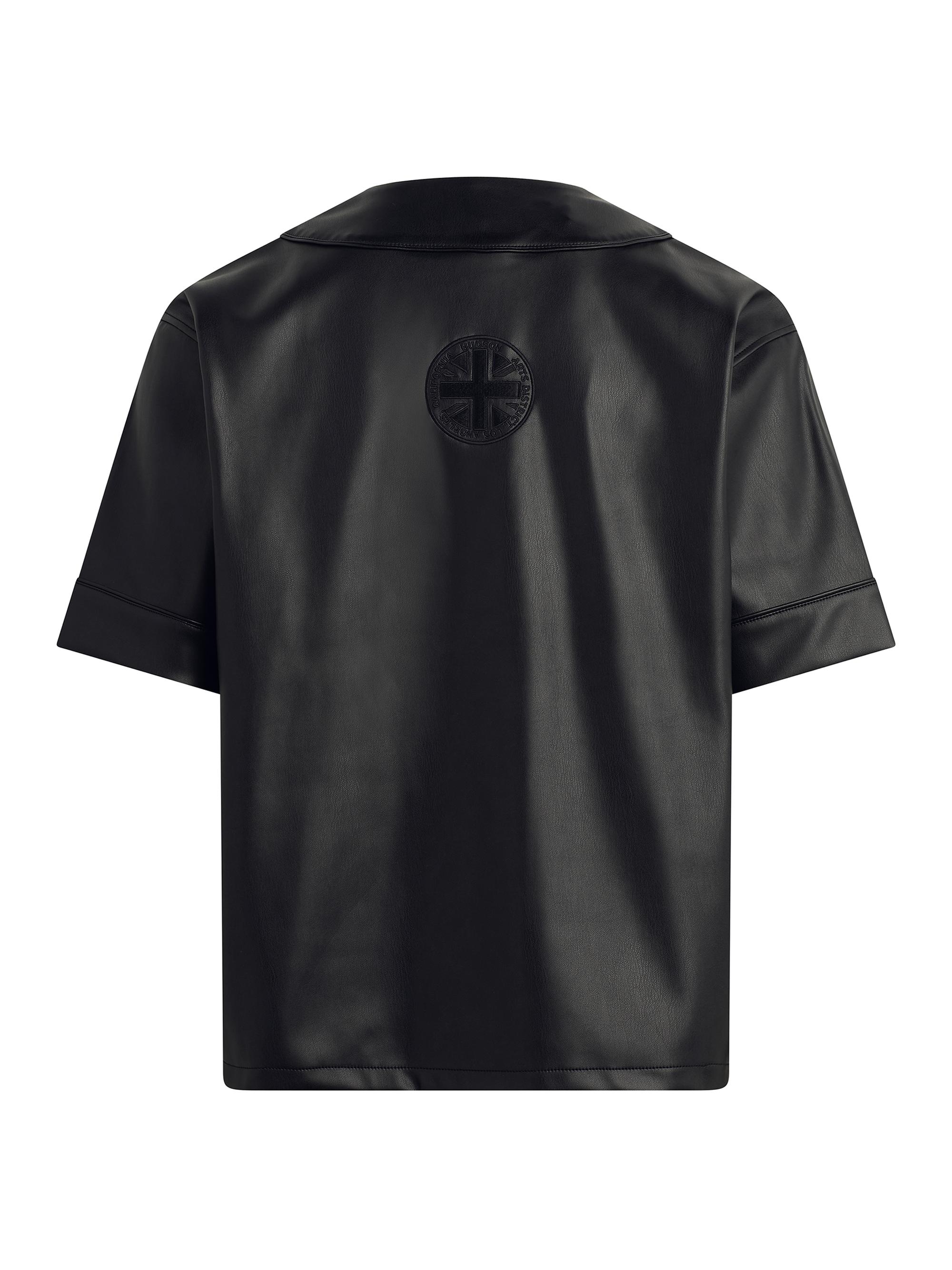 Faux Leather Baseball Jersey