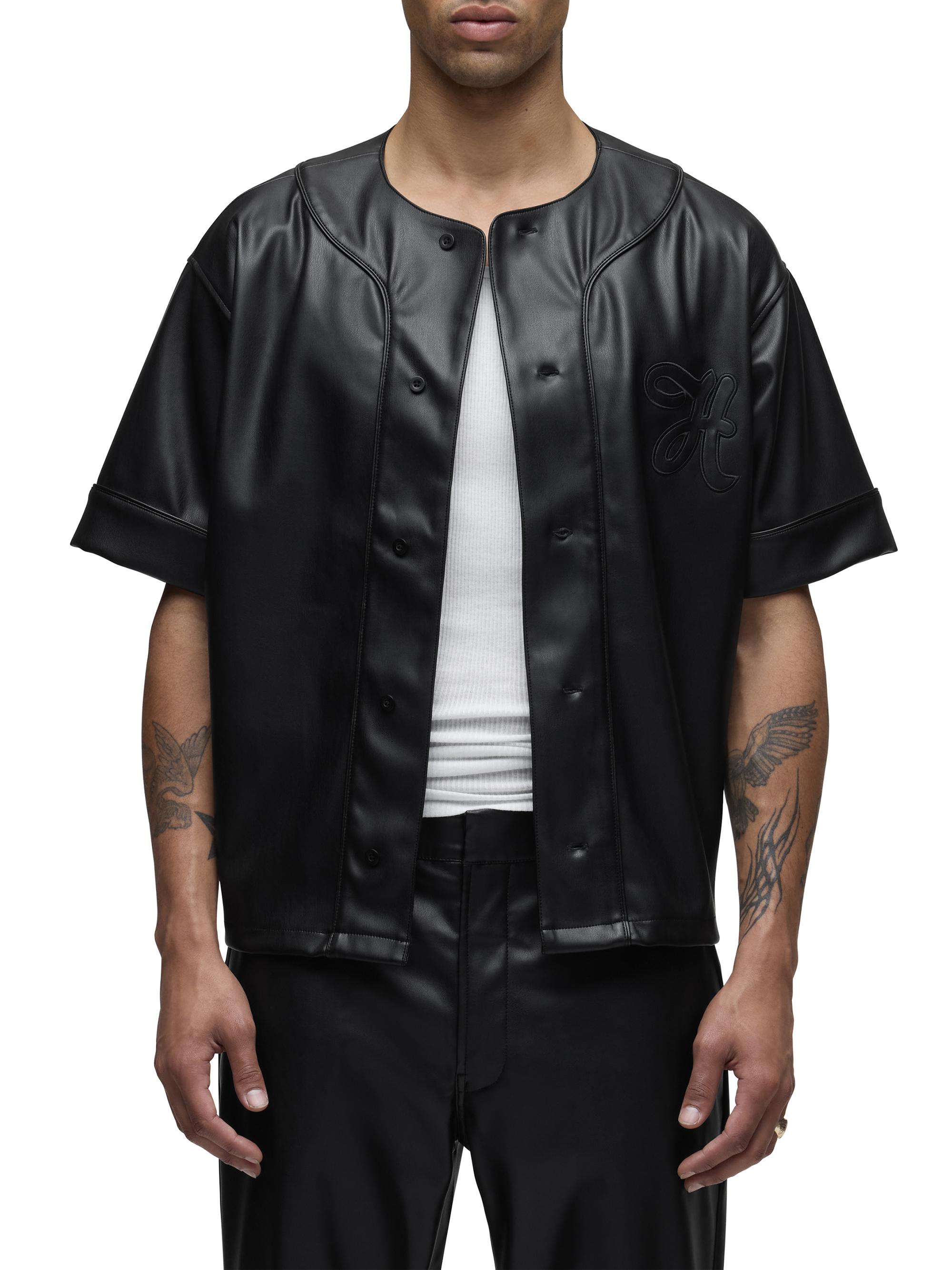 Faux Leather Baseball Jersey