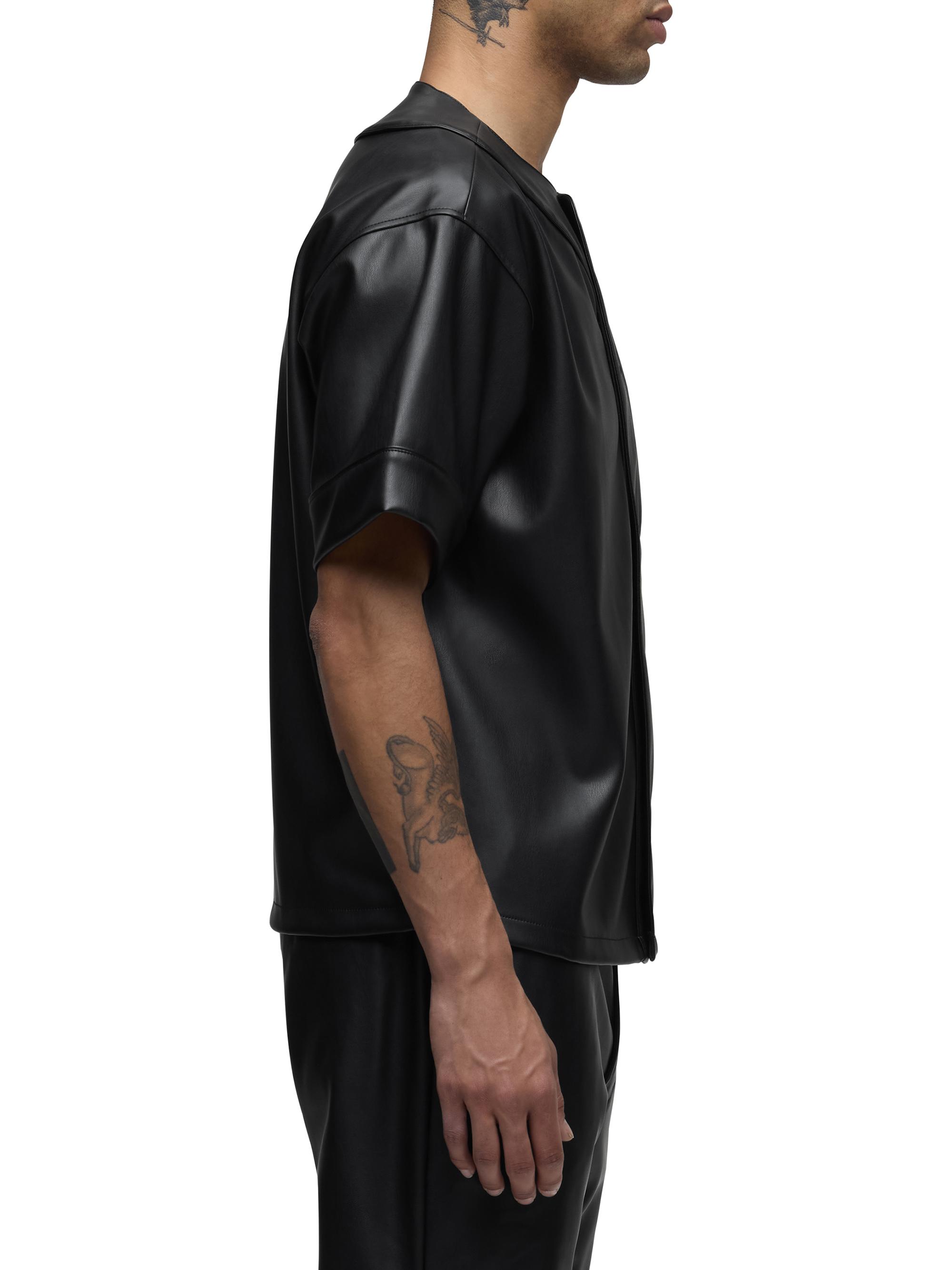 Faux Leather Baseball Jersey