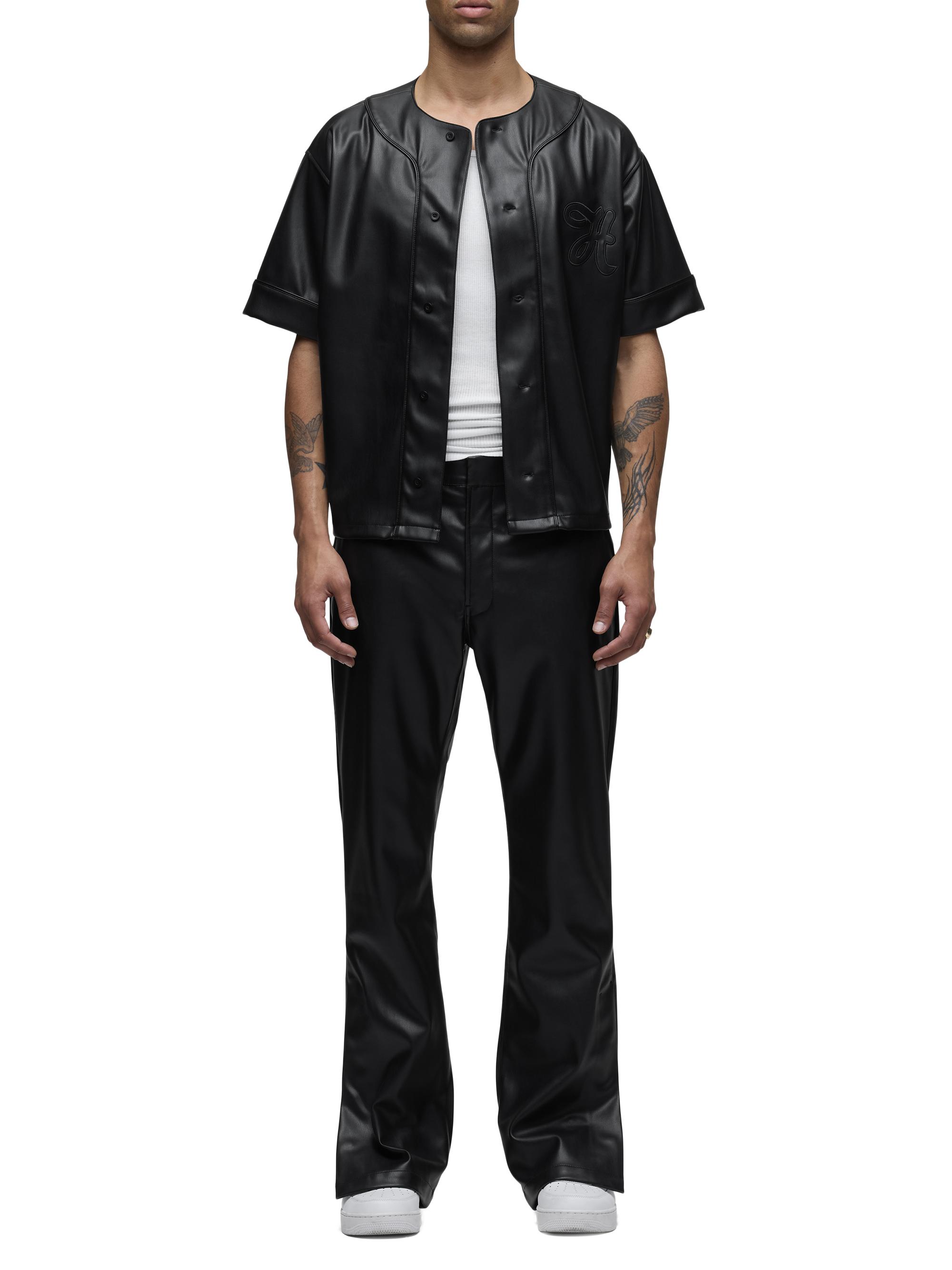 Faux Leather Baseball Jersey