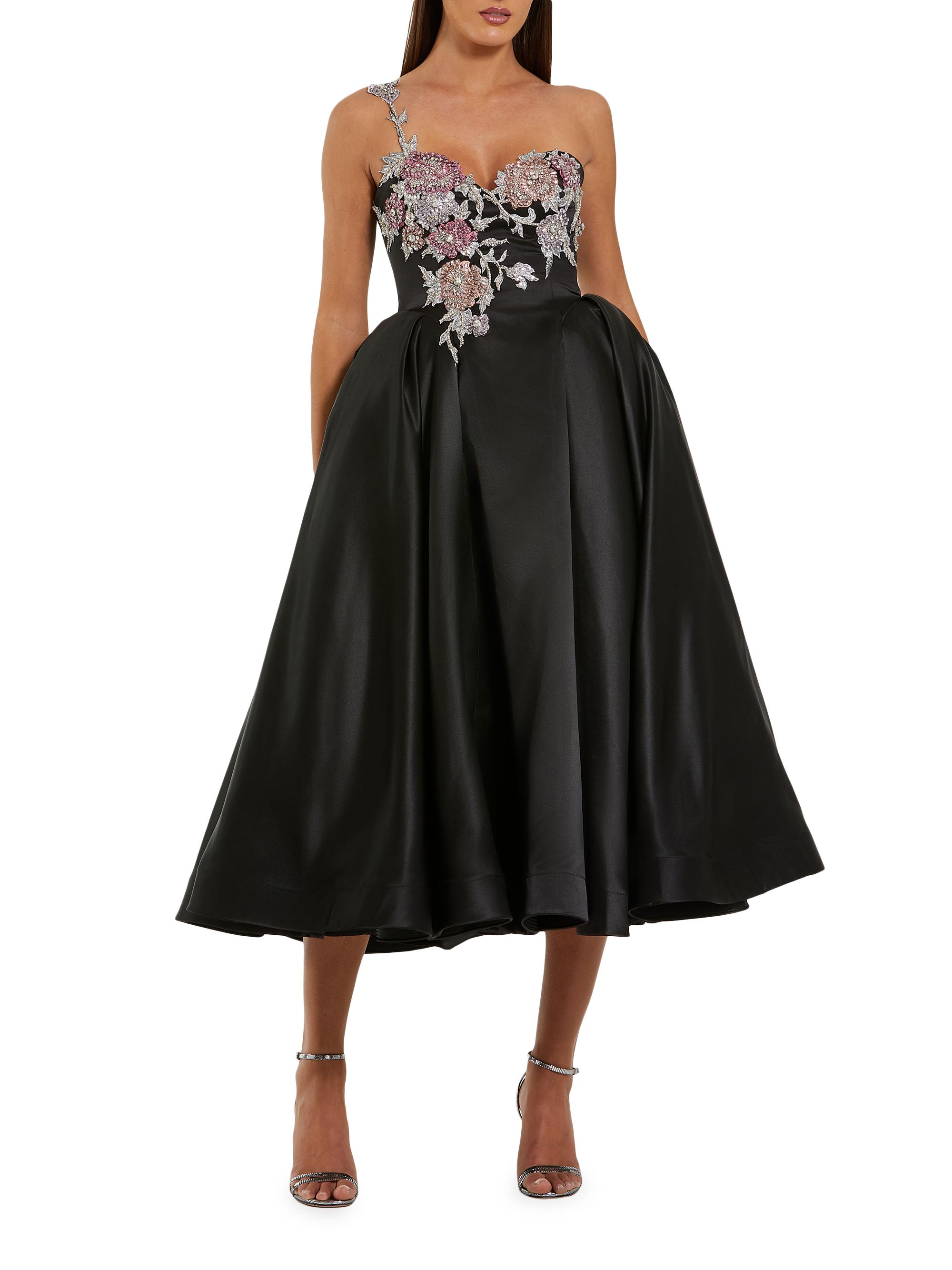 navy blue dress for baby girl Ieena for Mac Duggal - White Polka Dot Tulle A-Line Midi Dress main image 1