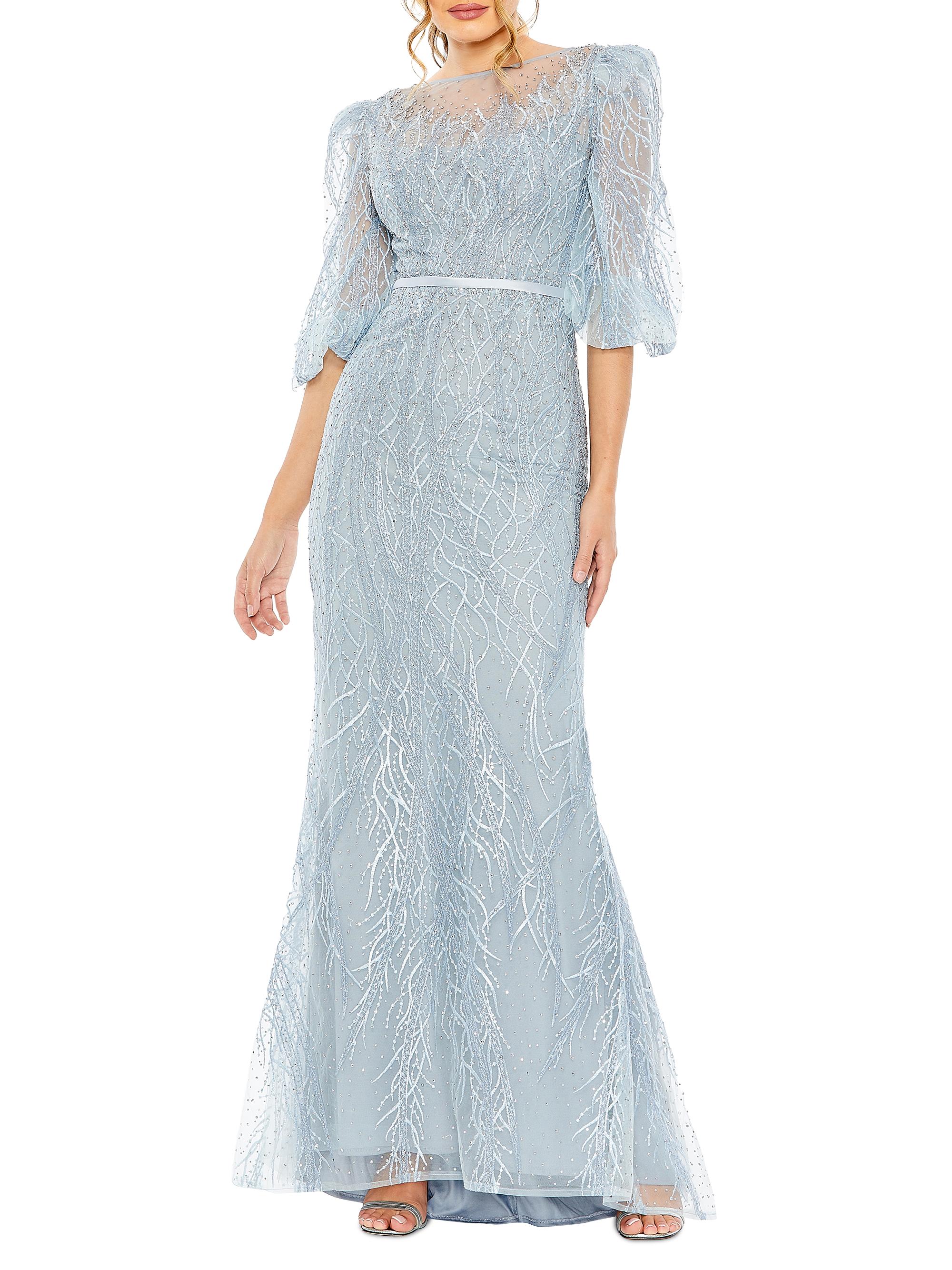Mac Duggal Women's Evening Tulle Puff-Sleeve Gown - Ice Blue