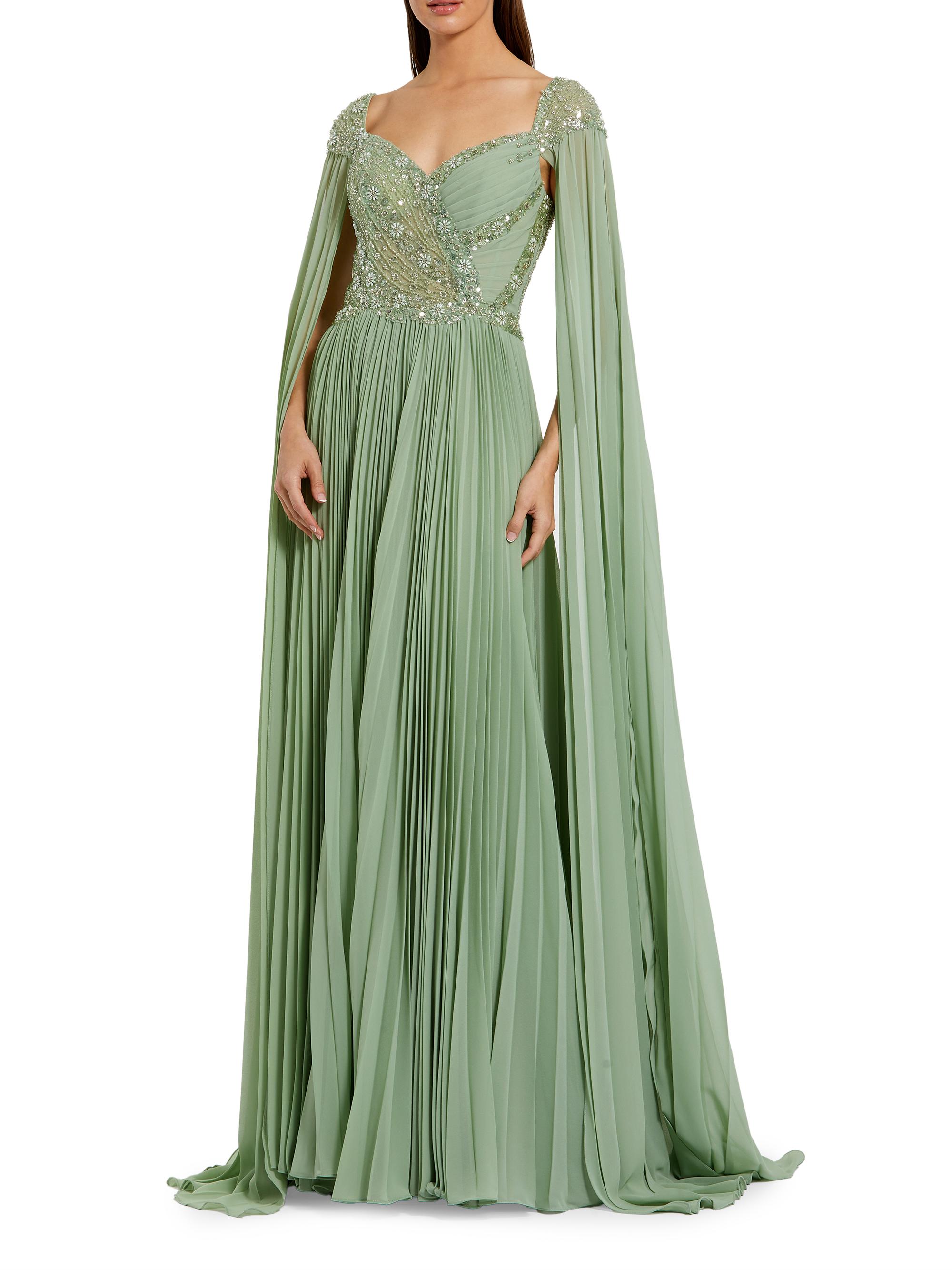 Mac Duggal Women's Evening Pleated Cape Gown - Sage
