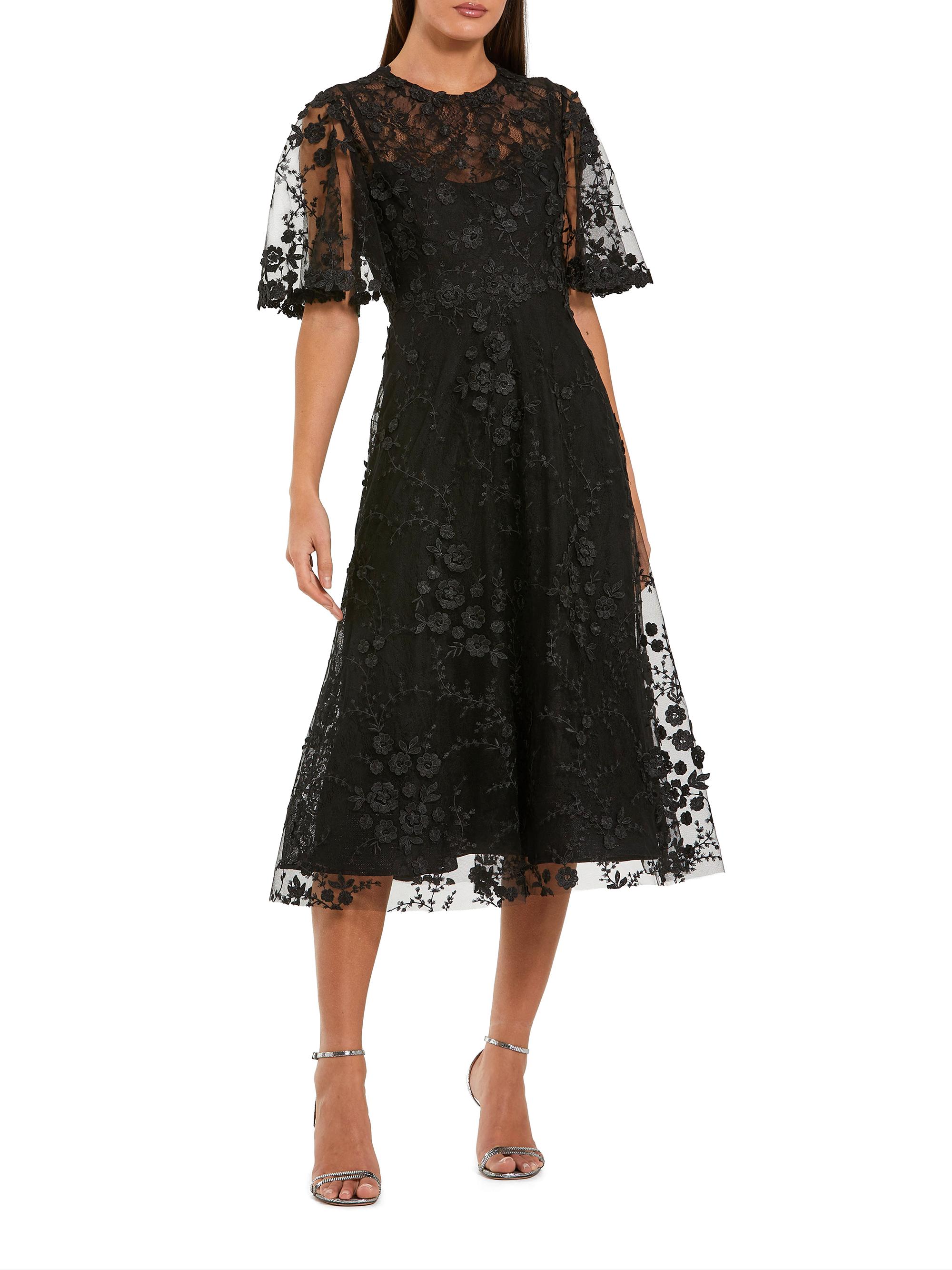 Mac Duggal Women's Cocktail Embroidered Mesh Midi-Dress - Black