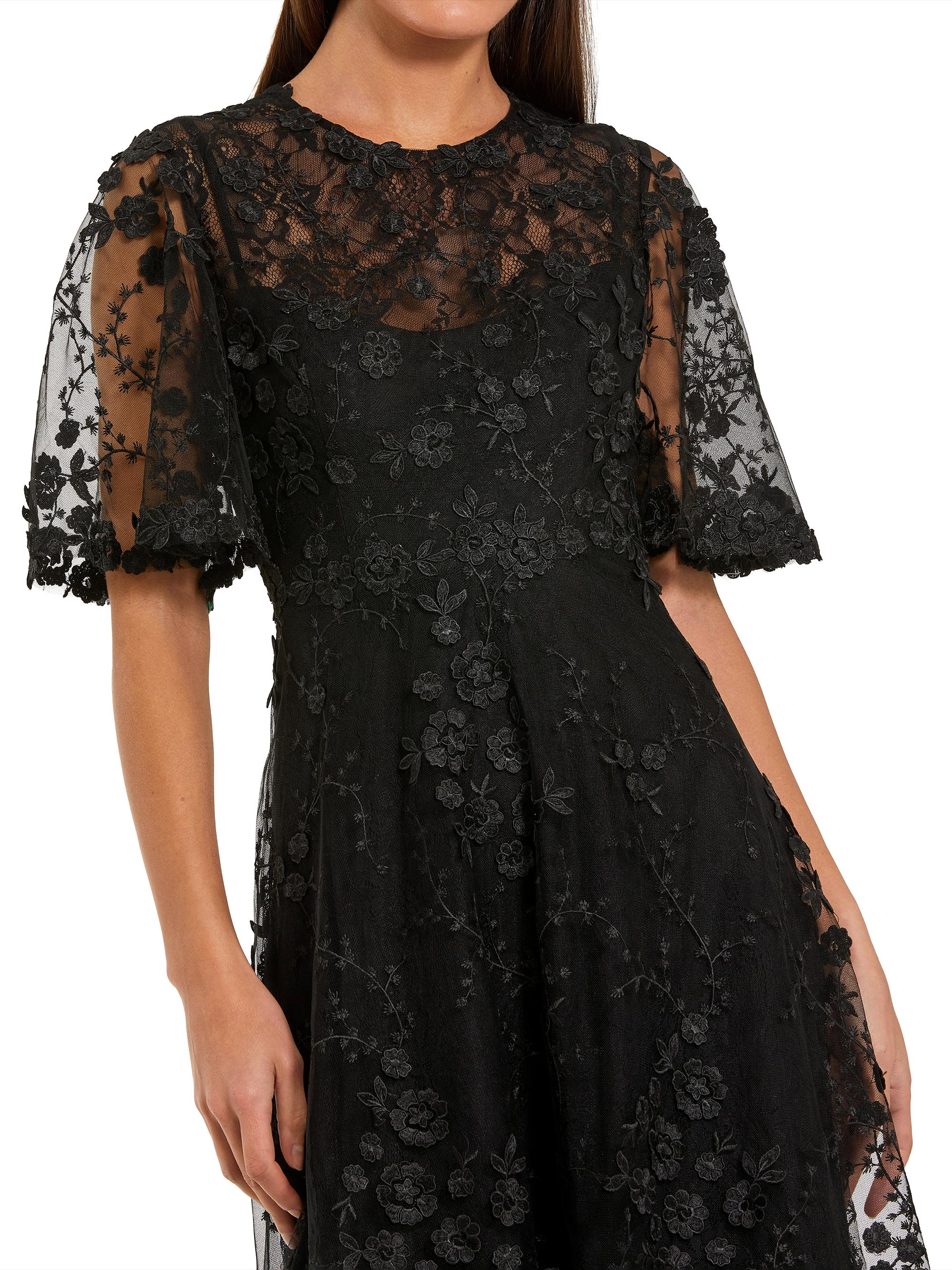 green emerald velvet dress Vintage Flower Embroidered Mesh Patchwork Dress, Green / M (Bust 90 cm)