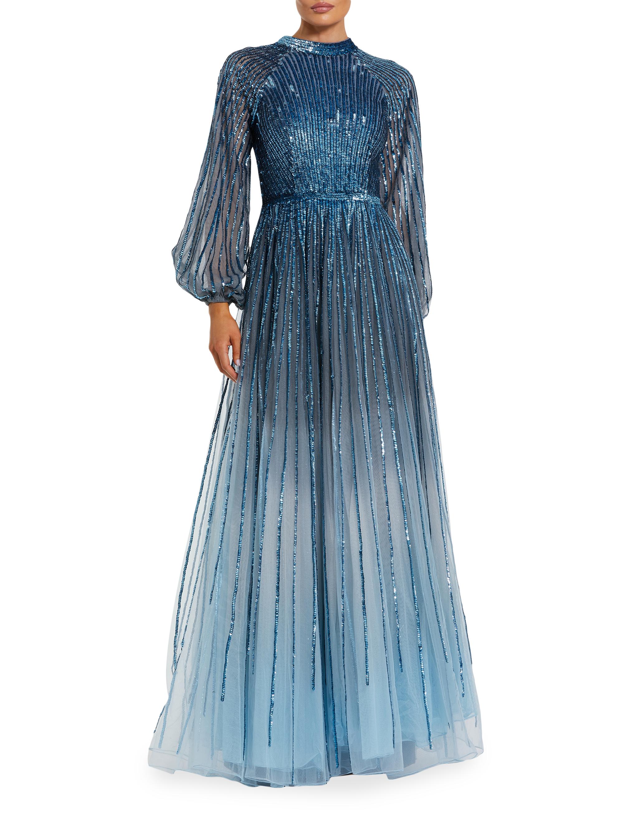 Mac Duggal Women's Evening Ombré Mesh A-Line Gown - Slate Blue