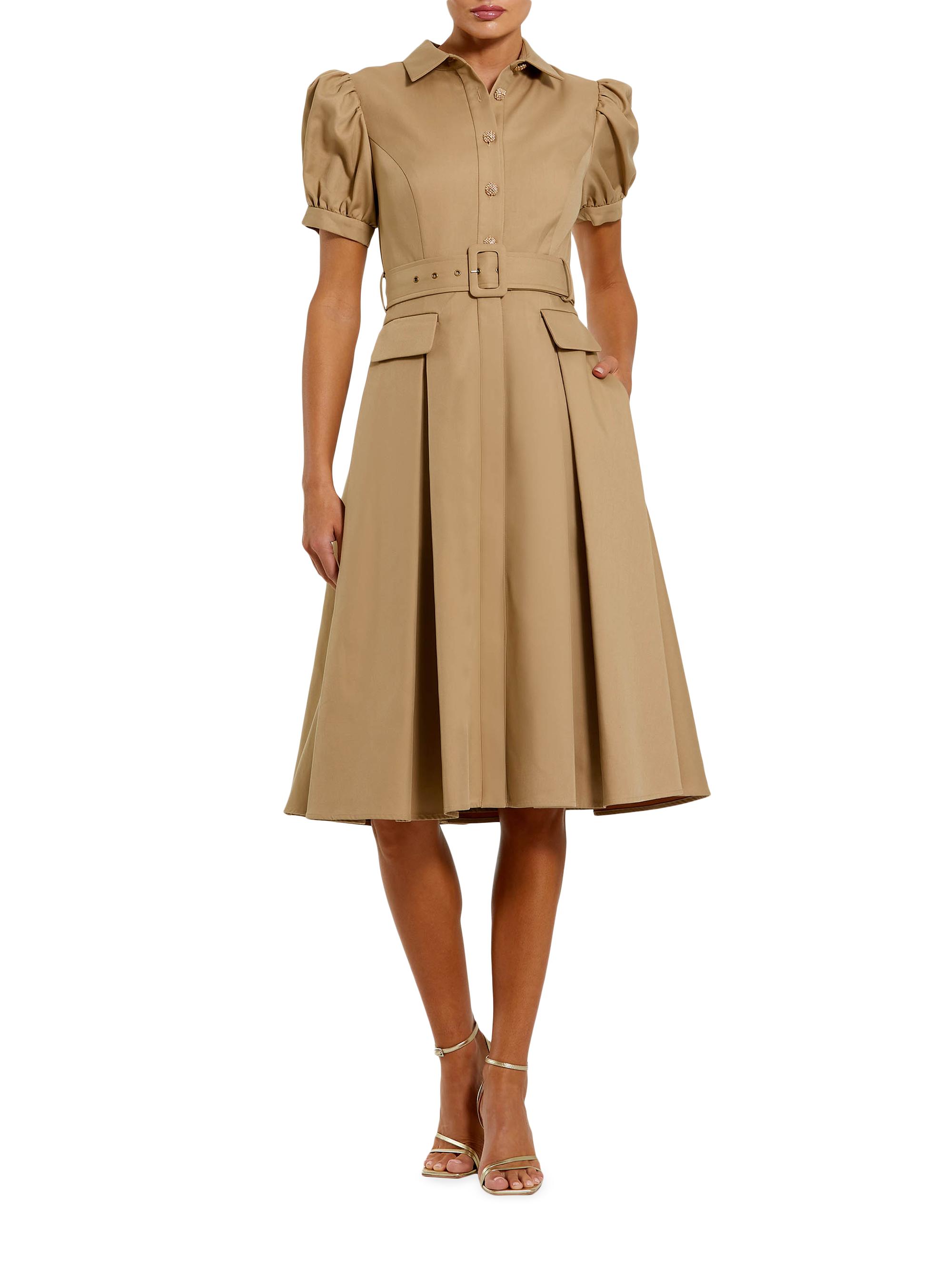 Mac Duggal Women's Cocktail Twill Belted Midi-Dress - Taupe