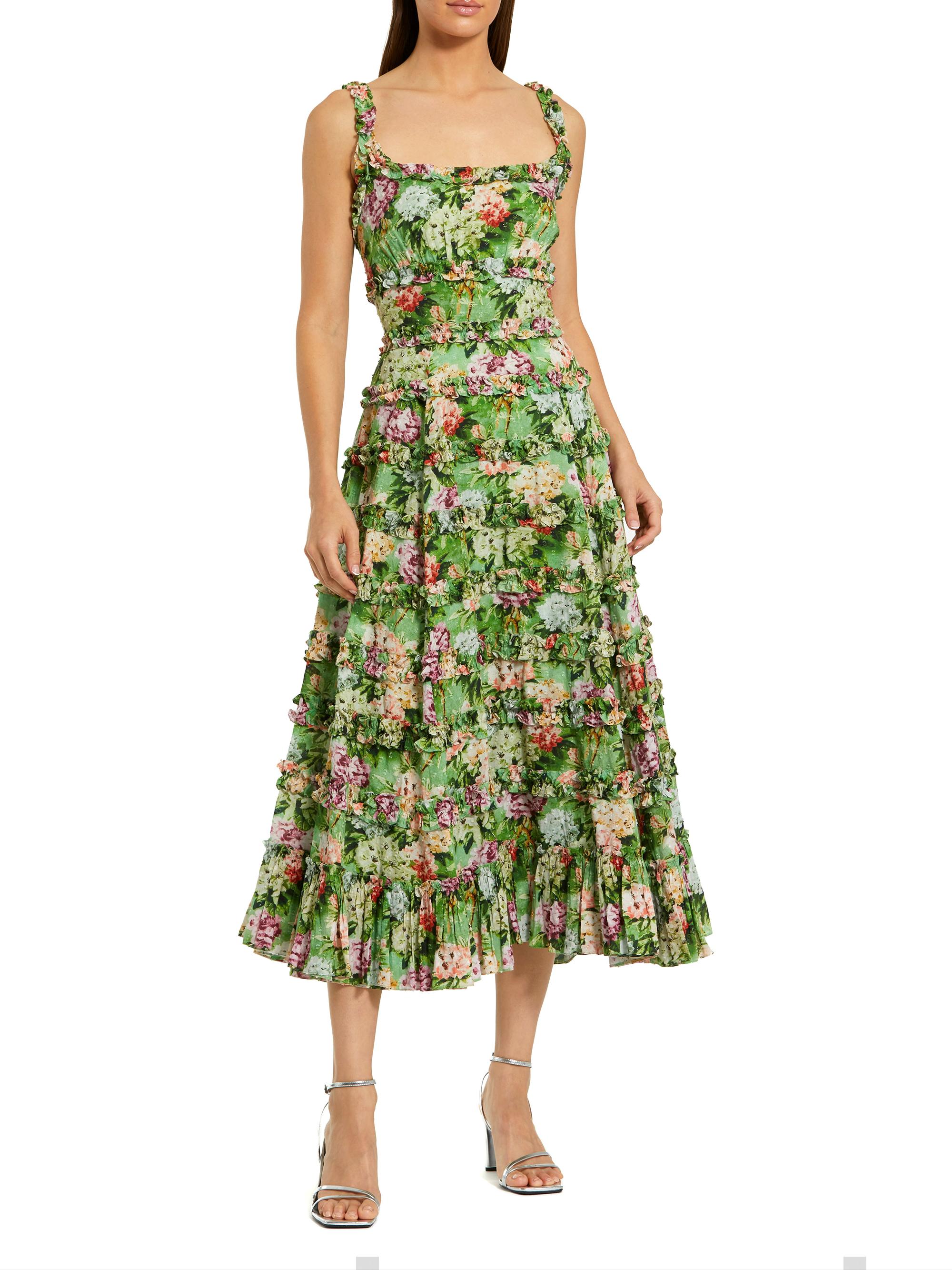 Mac Duggal Women's Cocktail Floral Fit & Flare Midi-Dress - Green Multi