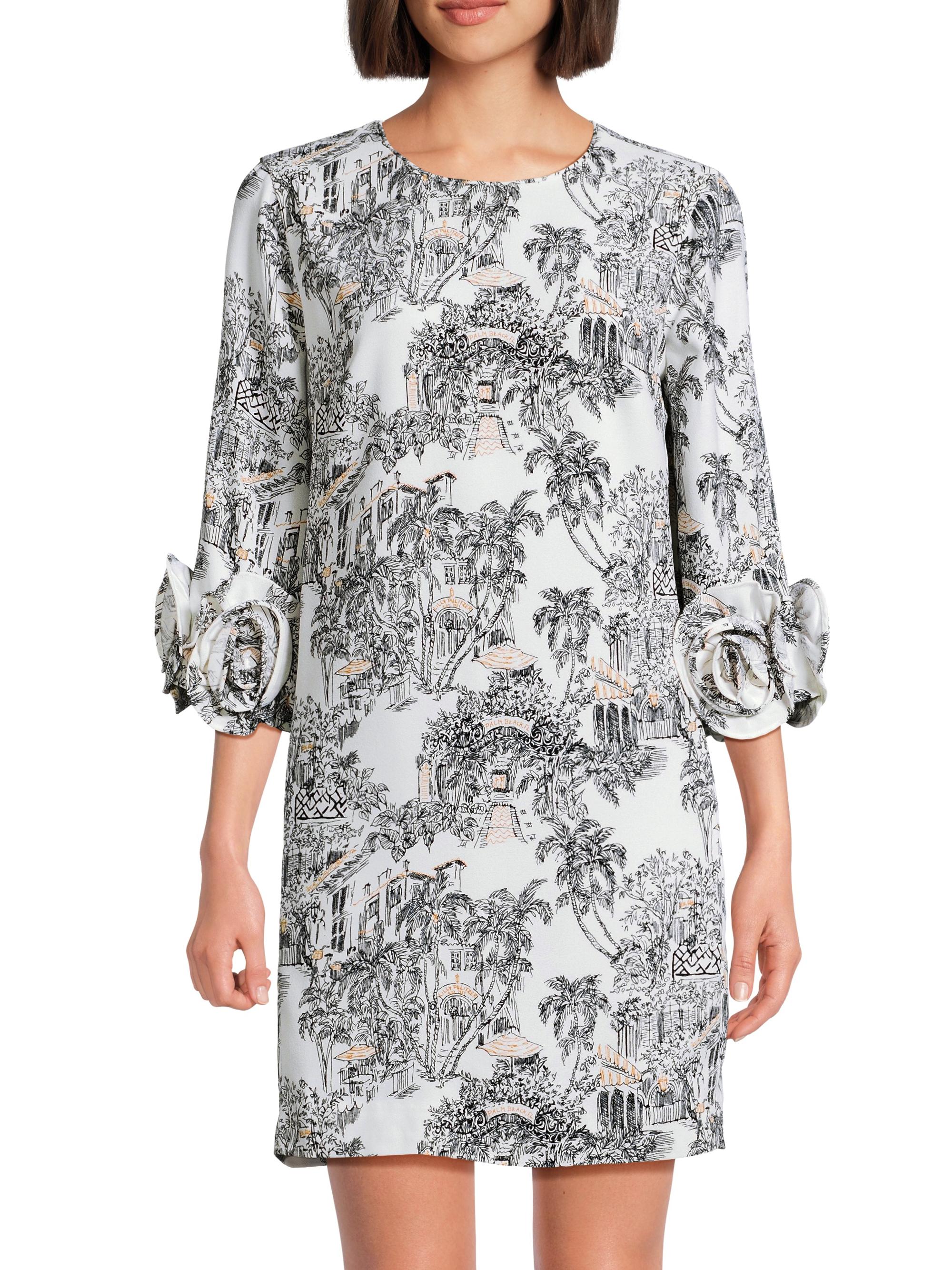 Lilly Pulitzer Lu Rosette-Cuff Toile Crêpe Minidress | Saks Fifth