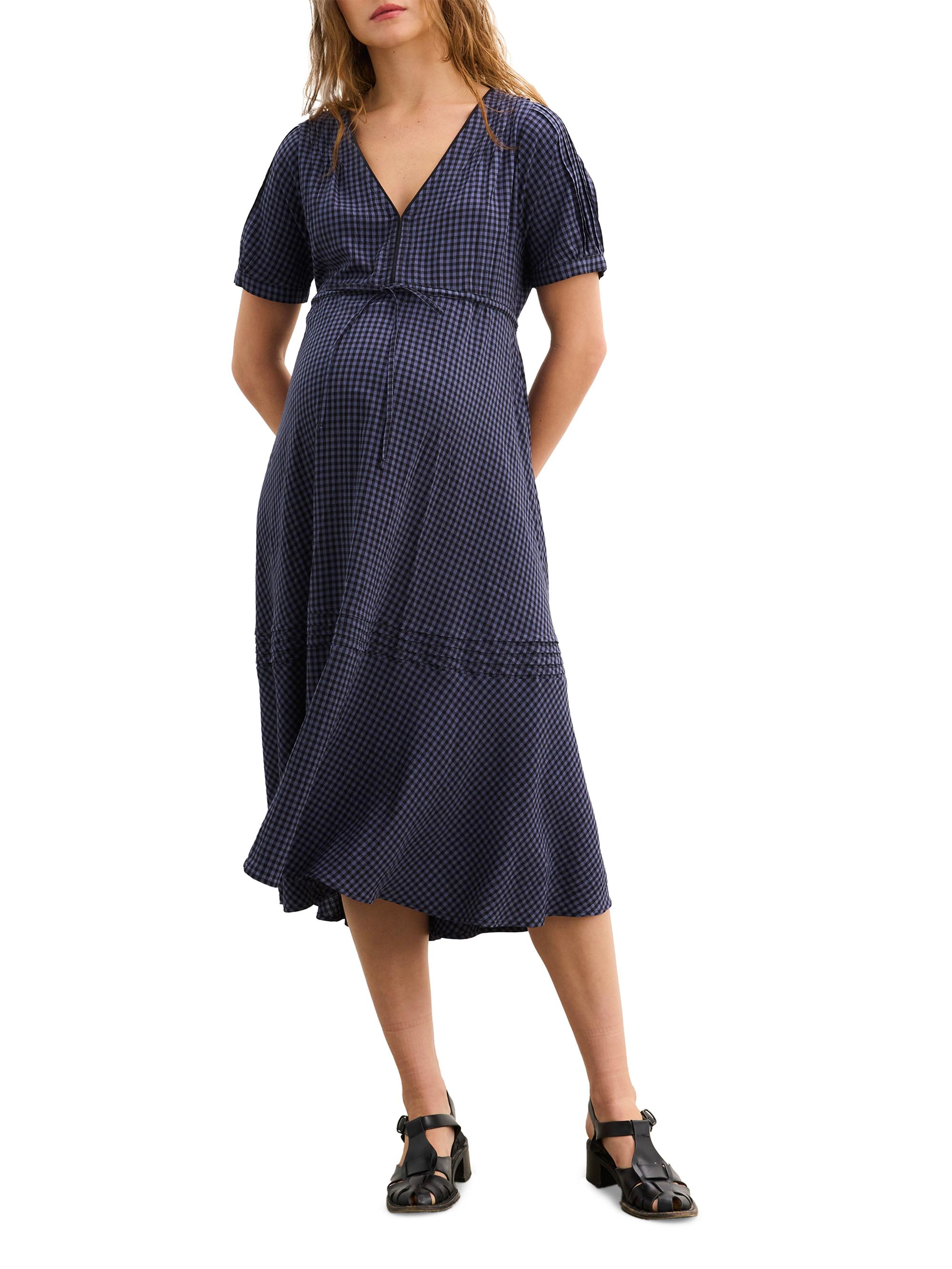 Hatch Women's The V Neck Gingham Seersucker Maternity Dress - Shadow Blue