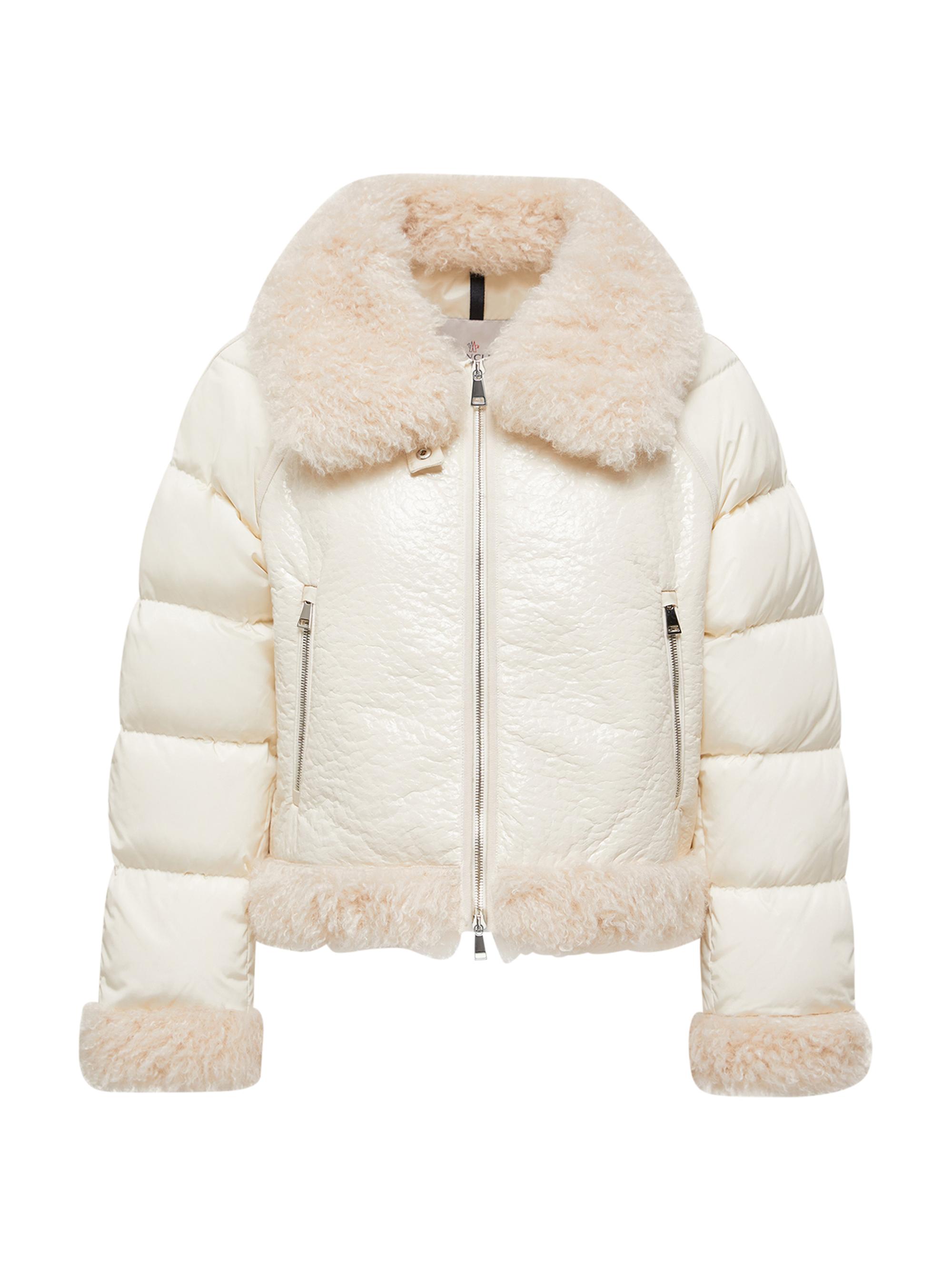 Moncler Women's Rubrouk Puffer Jacket with Teddy Trim - White