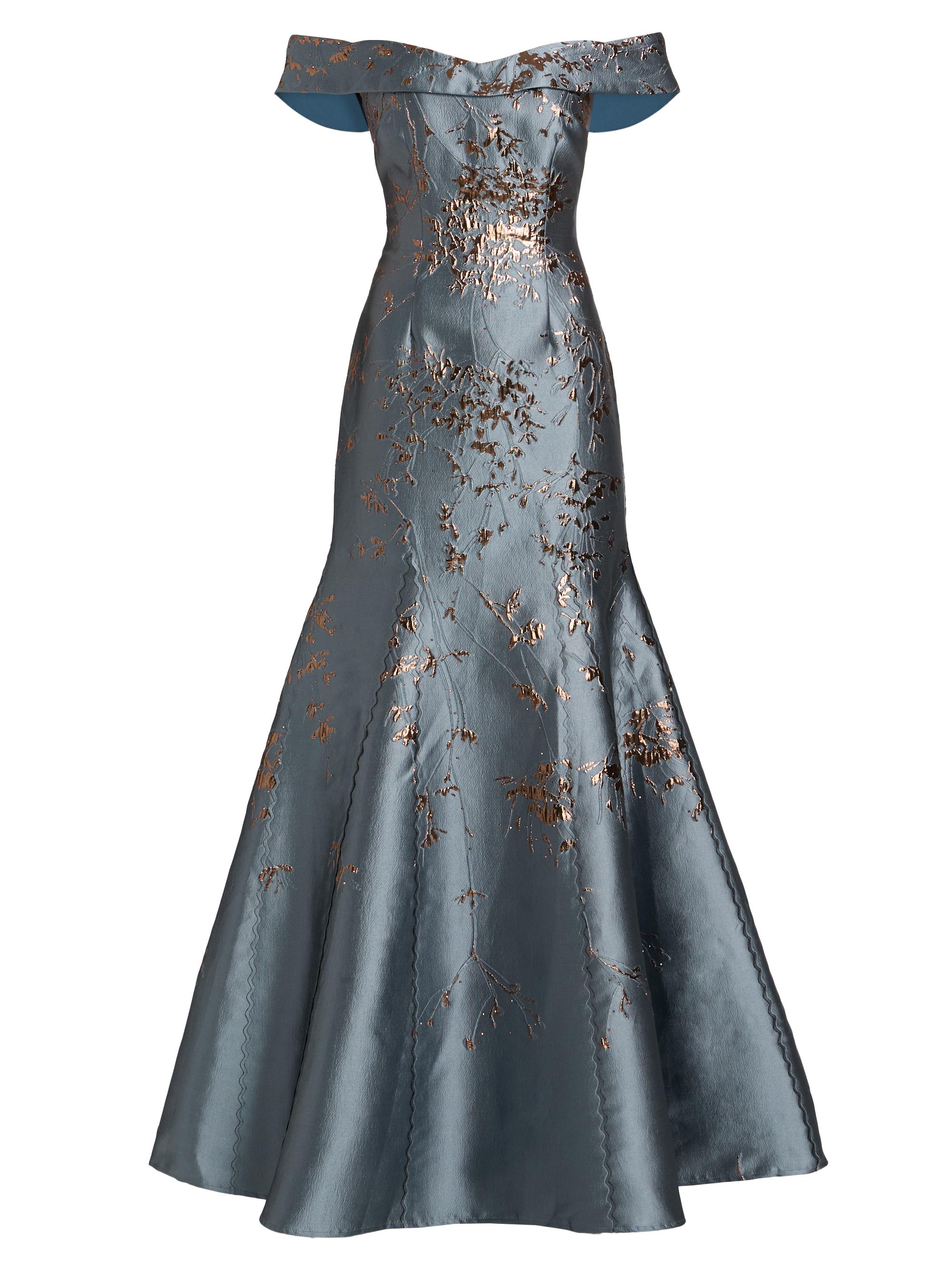 Rene Ruiz Collection Women's Floral Brocade Off-The-Shoulder A-Line Gown - Blue