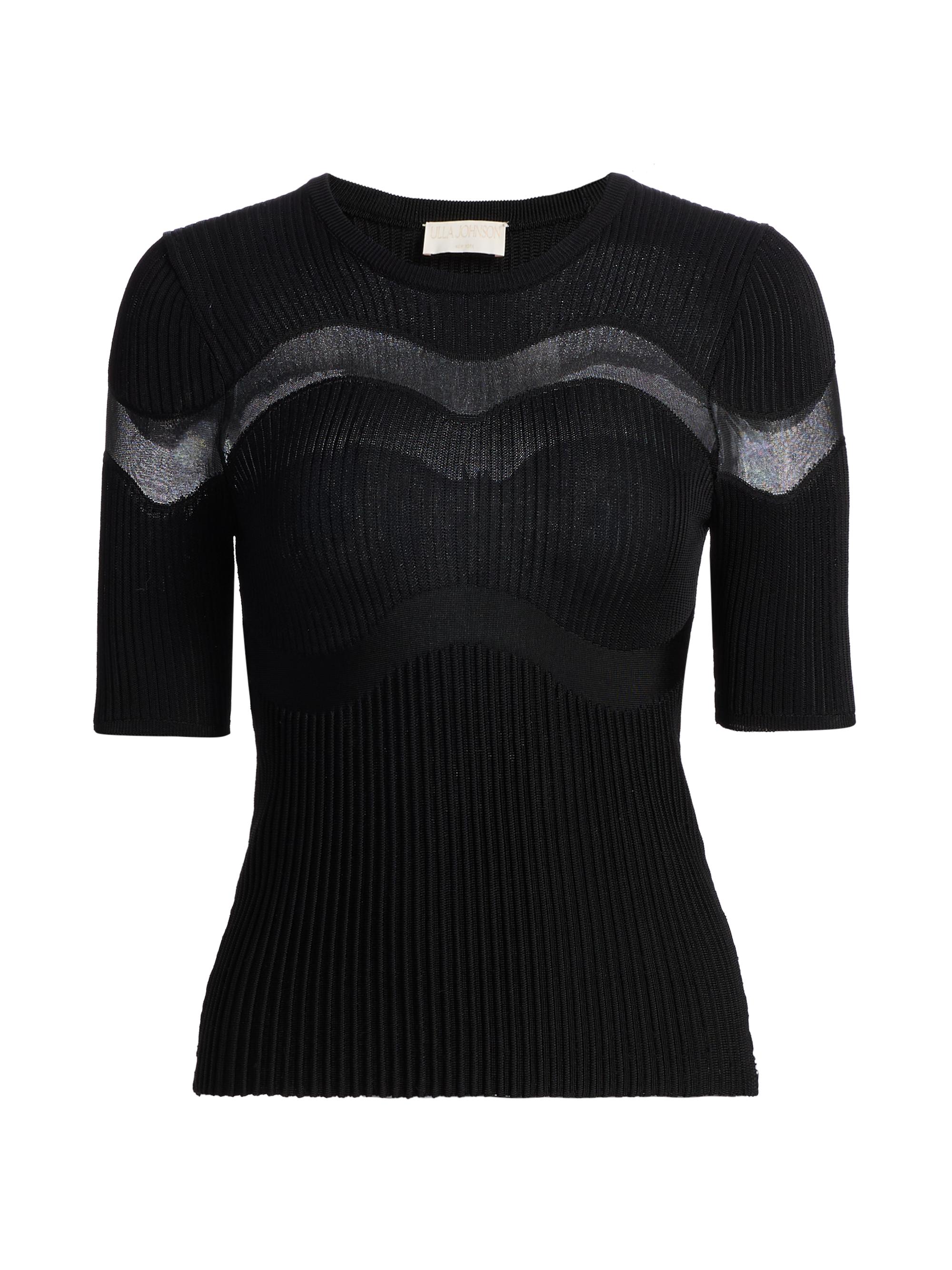 Ayla Ribbed Sheer-Panel Top