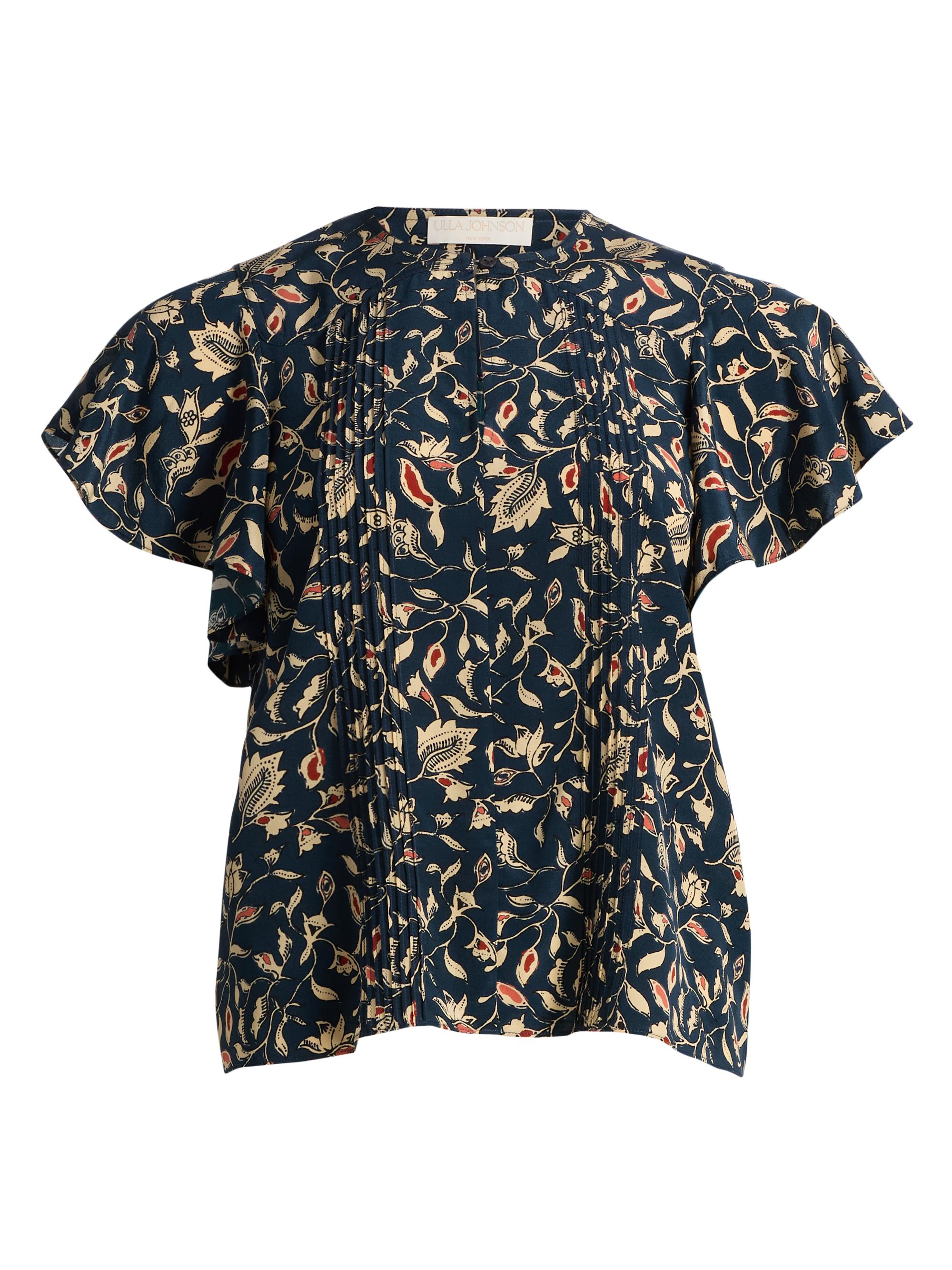 Ulla Johnson Women's Adoni Floral Silk Pintuck Top - Midnight Garden