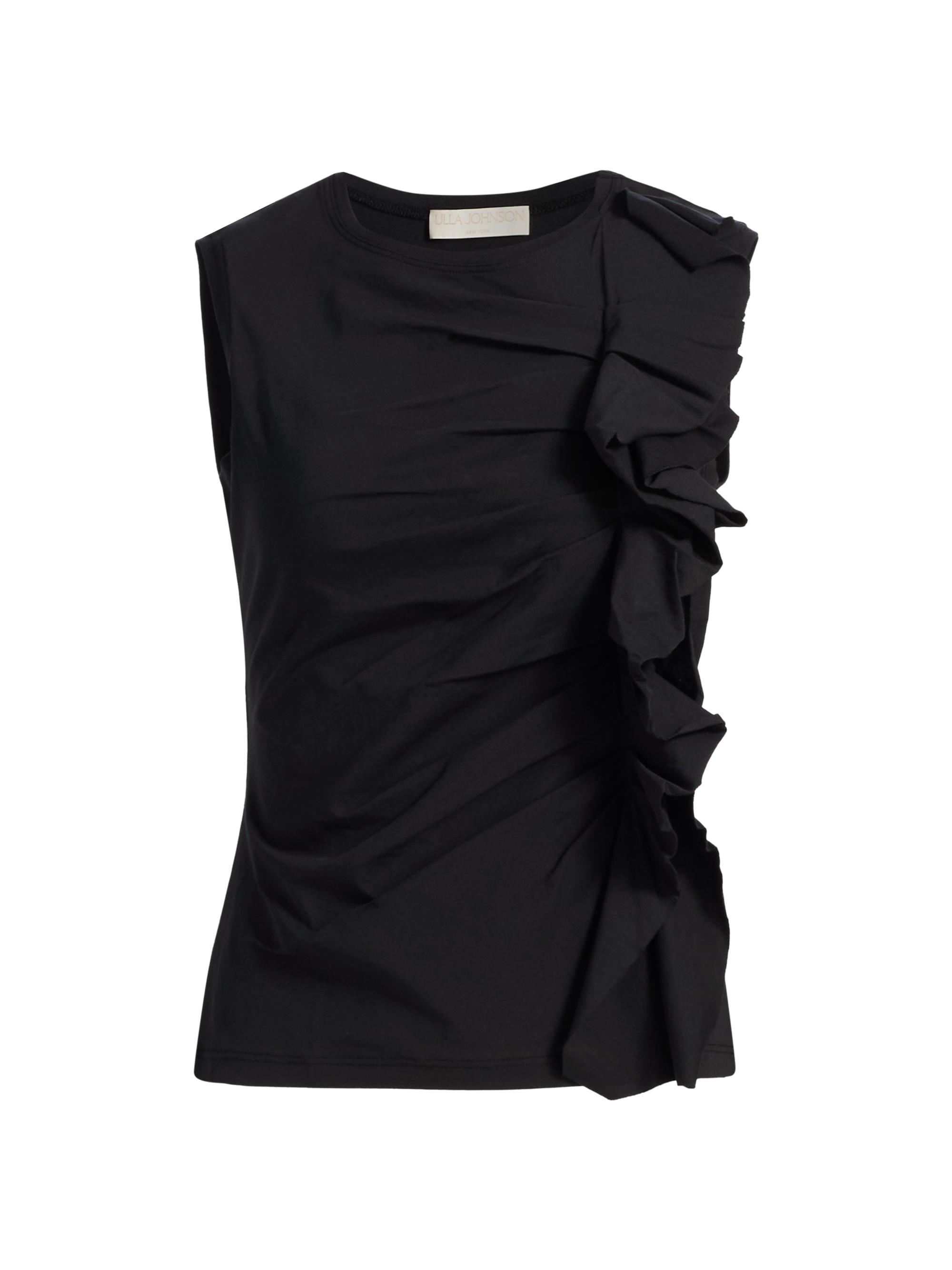 Ulla Johnson Women's Clio Ruched Ruffle Top - Noir
