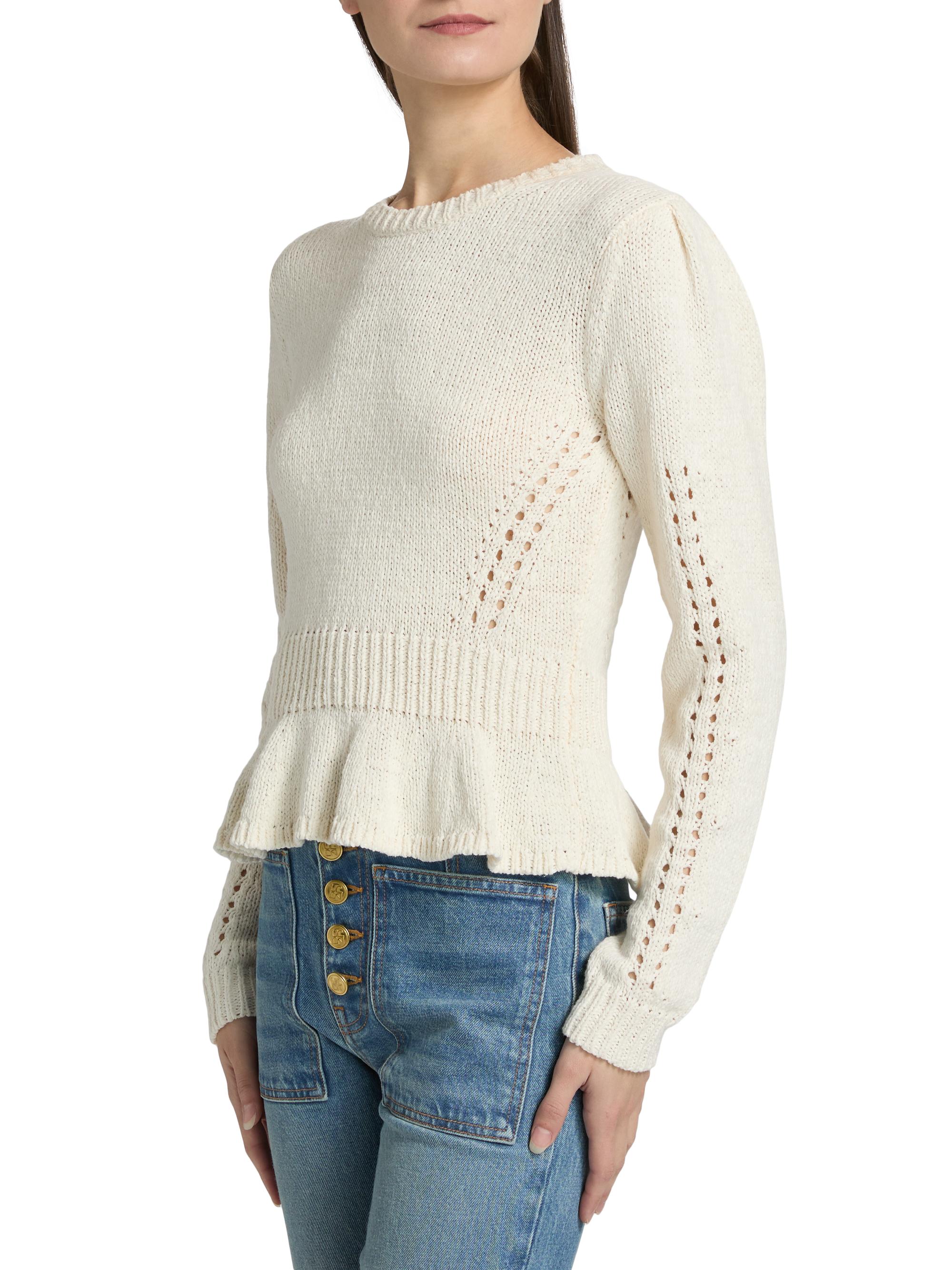 Ulla Johnson Aurelie Open-Knit Peplum Pullover Sweater | Saks