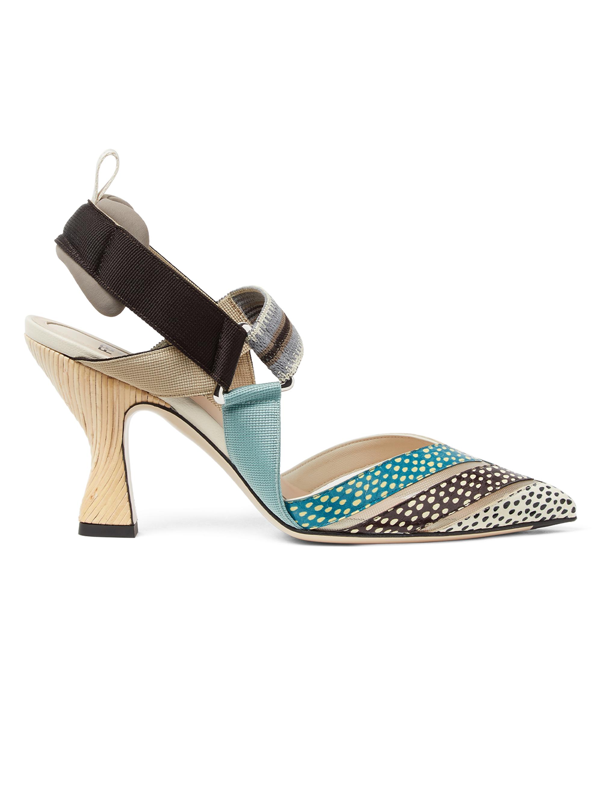 Fendi Women's Colibri 85MM Dotted Leather Slingback Pumps - Beige Blue Ice