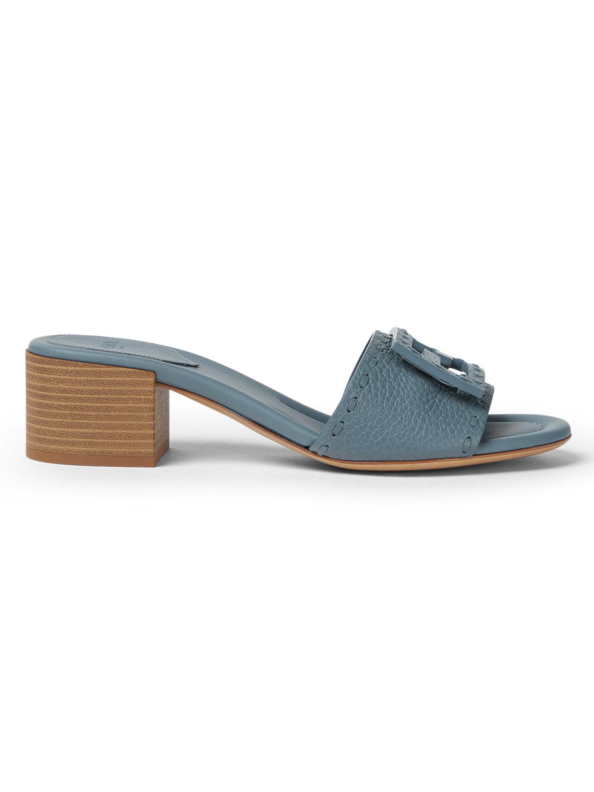 Fendi Women's Vitello 45MM Logo Leather Mules - Tempesta