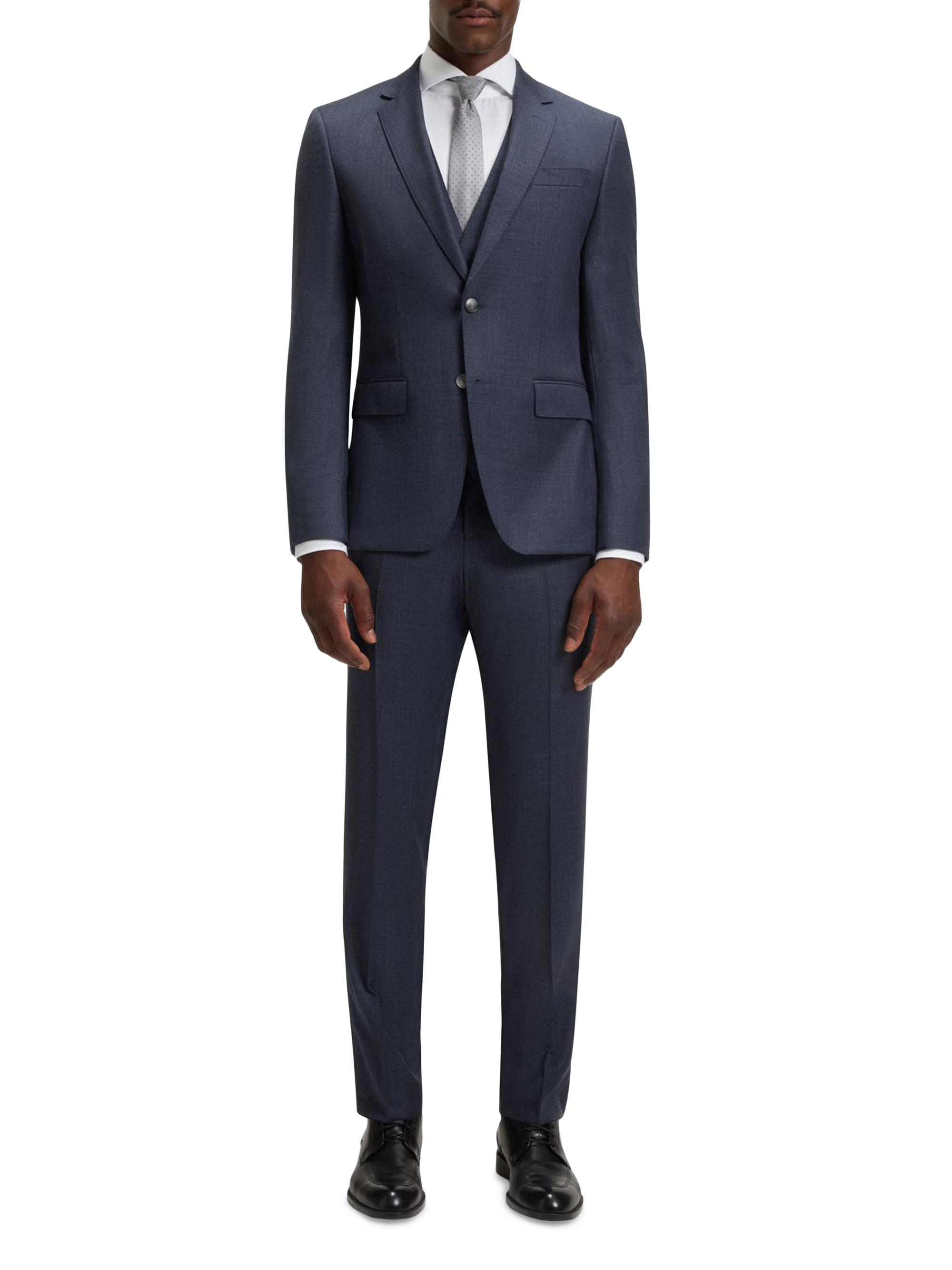 BOSS Men's Three-Piece Slim-fit Suit in Patterned Stretch Wool - Dark Blue