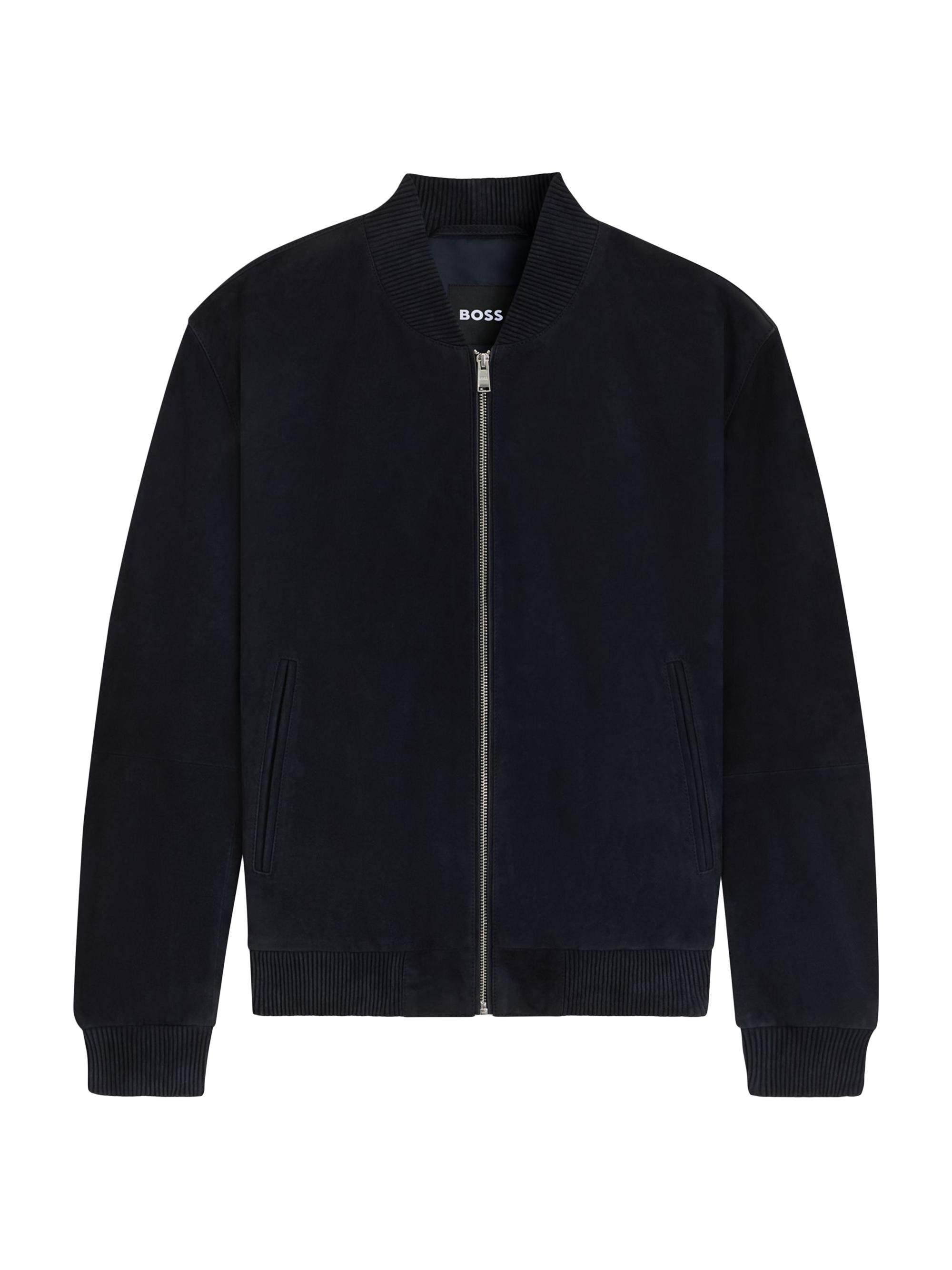 BOSS Men's Regular-Fit Biker Jacket in Metis Suede - Dark Blue